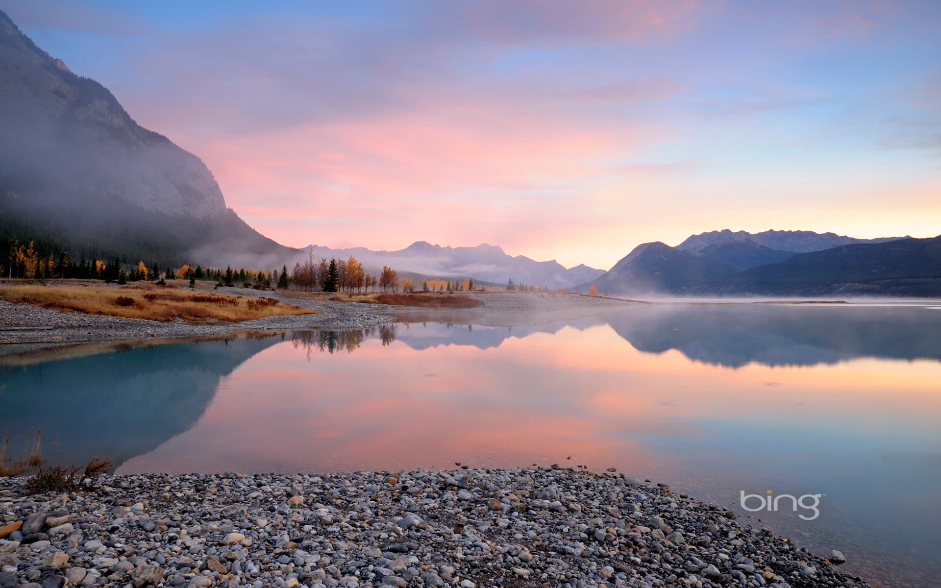 Bing Wallpaper: Abraham Lake on the North Saskatchewan River in Alberta, Canada
