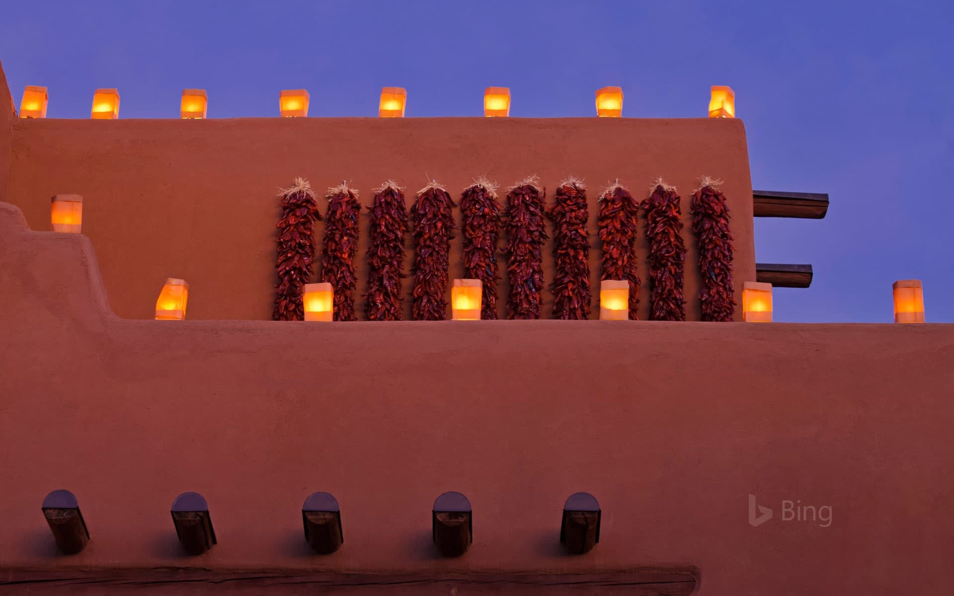 Bing Wallpaper: Farolito lights in Santa Fe, New Mexico