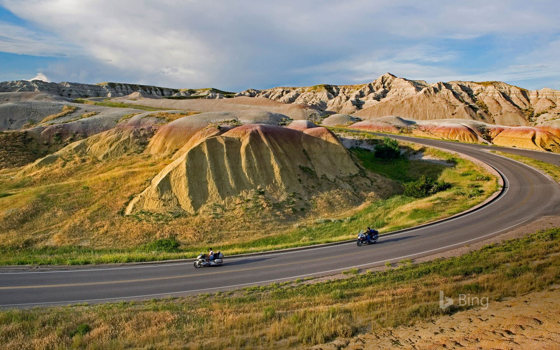 Bing Wallpaper: Bikers cruise South Dakota's Badlands