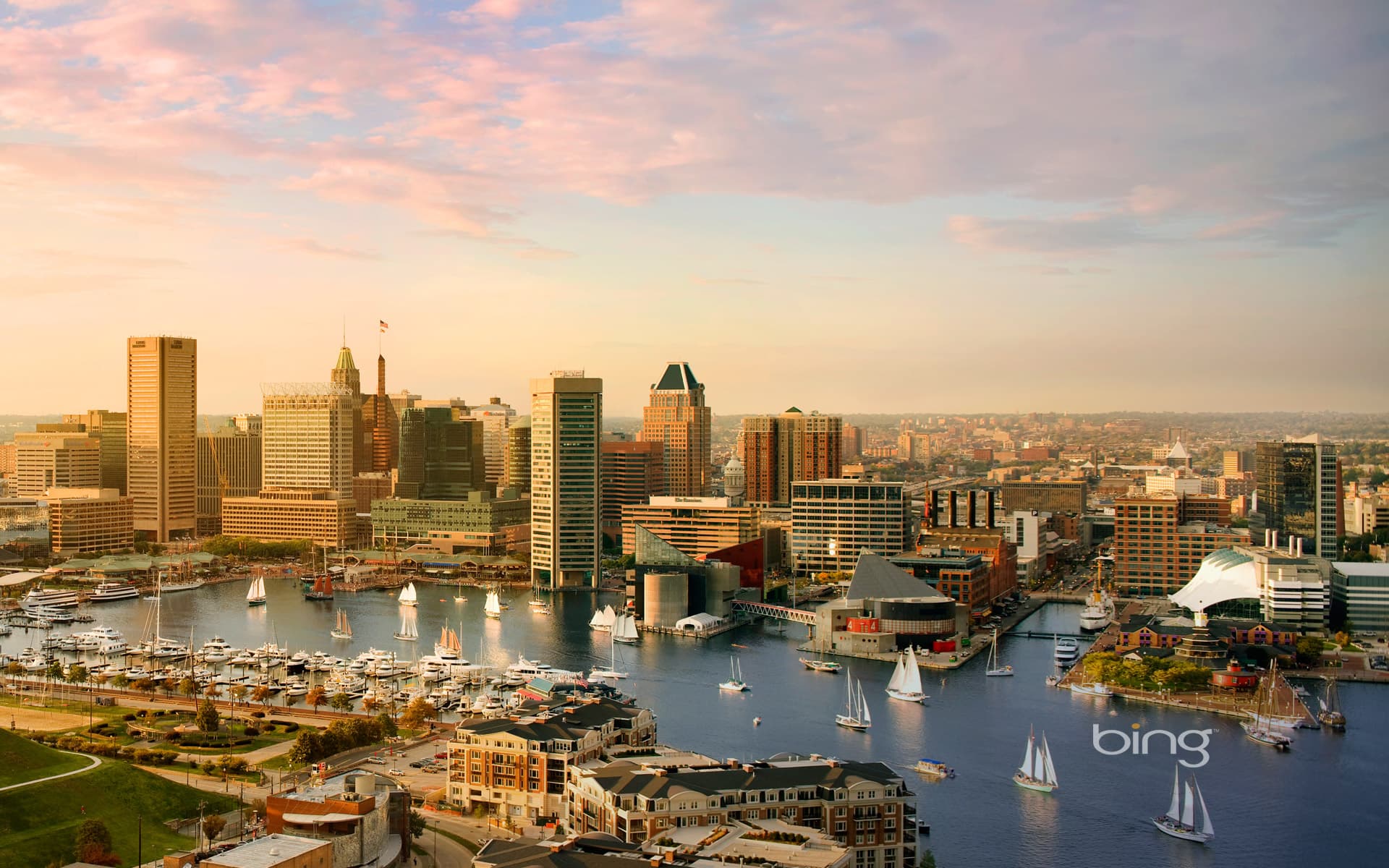 Bing Wallpaper: Baltimore skyline and the Inner Harbor, Maryland