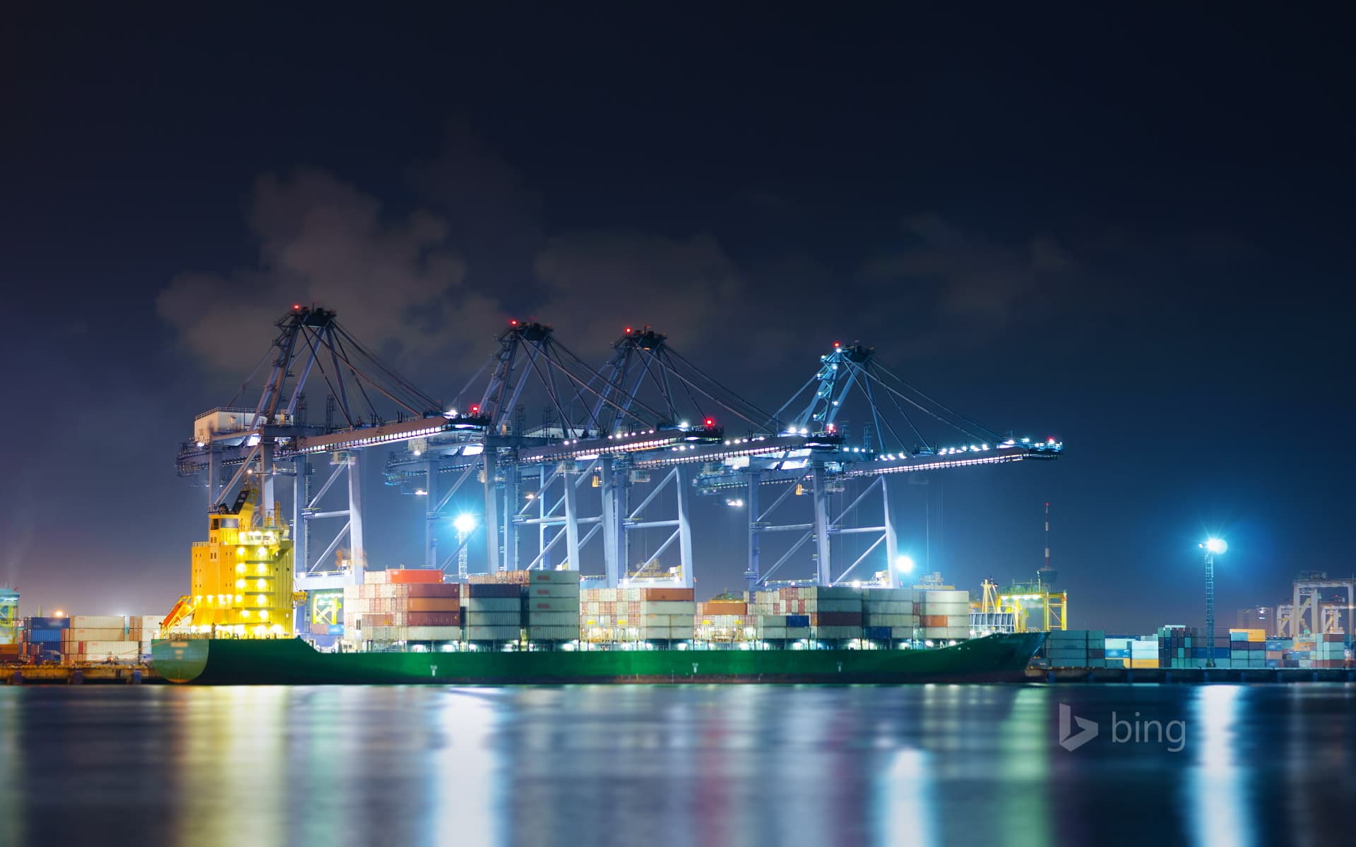 Bing Wallpaper: Cranes moving cargo at Laem Chabang Port, Thailand