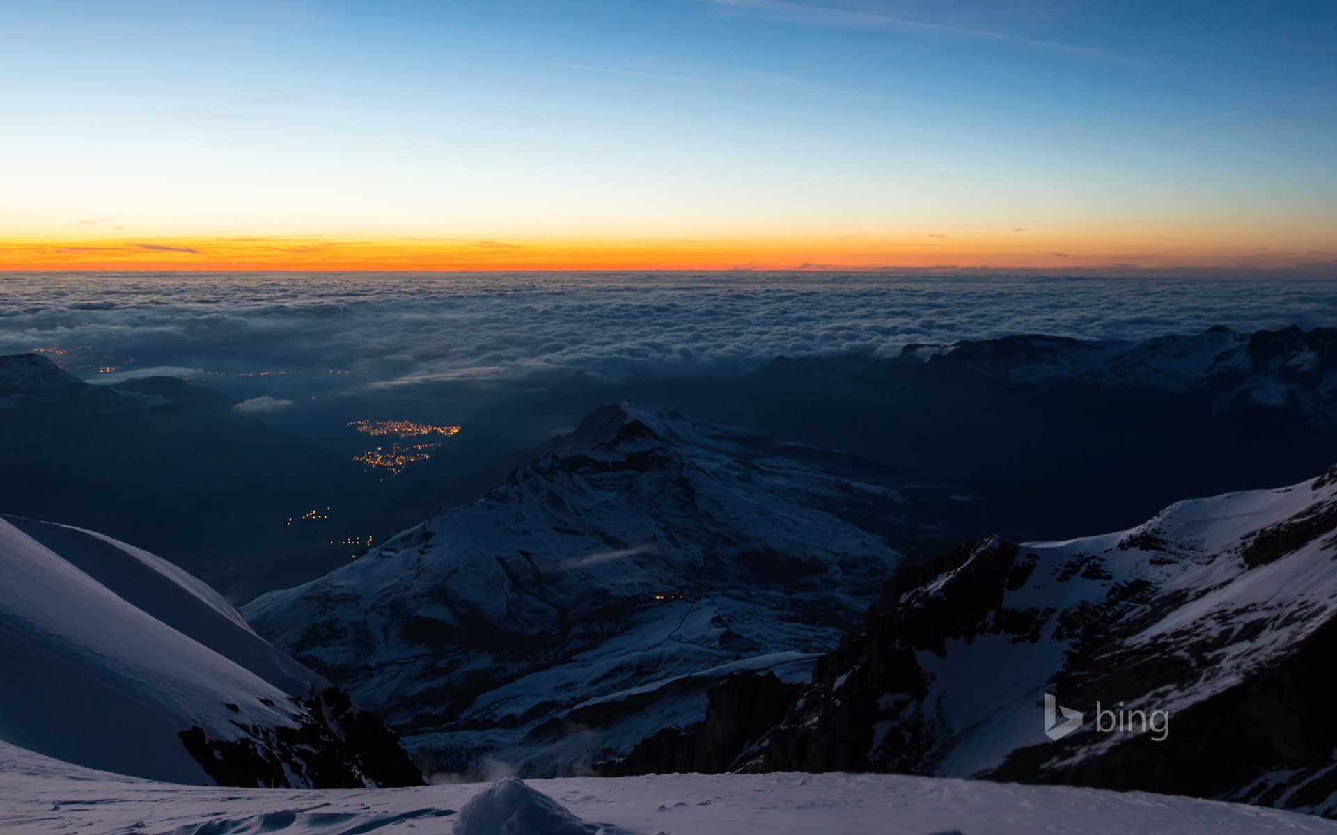 Bing Wallpaper: The Bernese Alps from Jungfraujoch railway station in Switzerland
