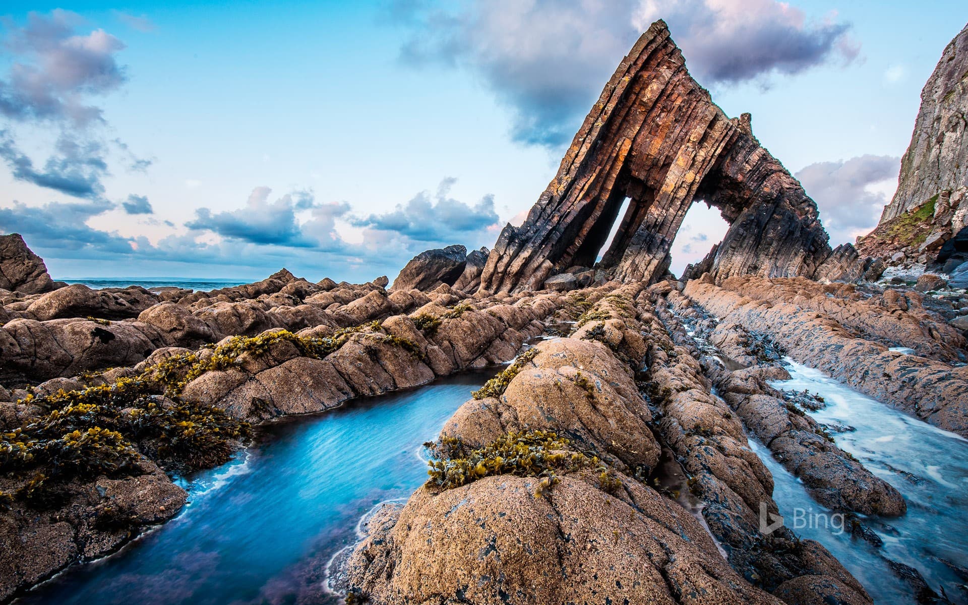 Bing Wallpaper: Blackchurch Rock on the North Devon coast, England