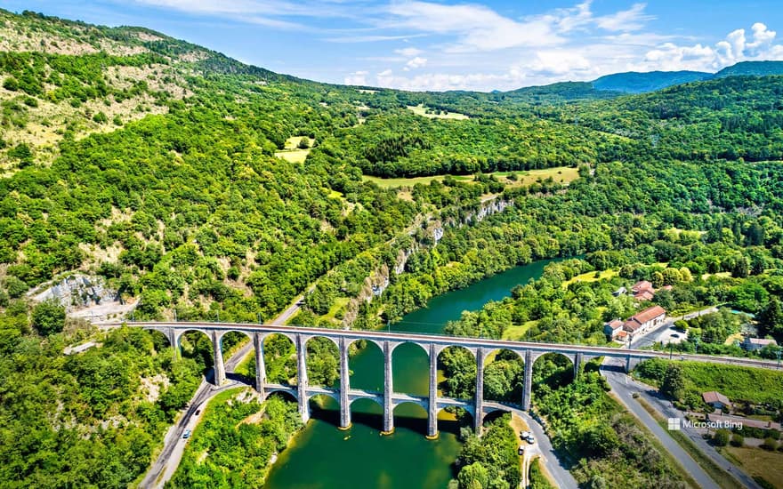 Cize-Bolozon Viaduct spanning the Ain River, Auvergne-Rhône-Alpes