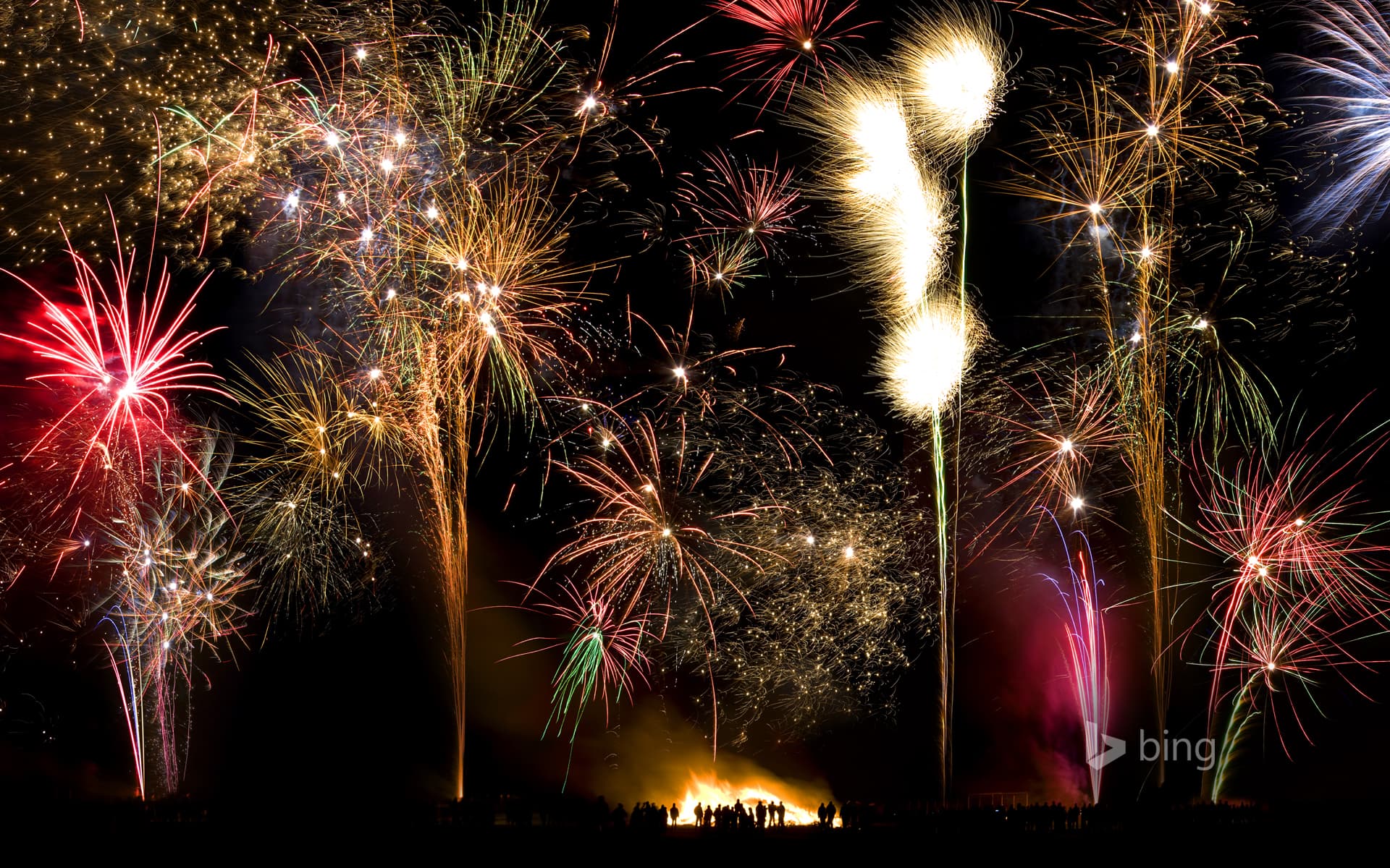 Bing Wallpaper: Bonfire and firework display to celebrate the 5th of November anniversary of the 'Gunpowder Plot'