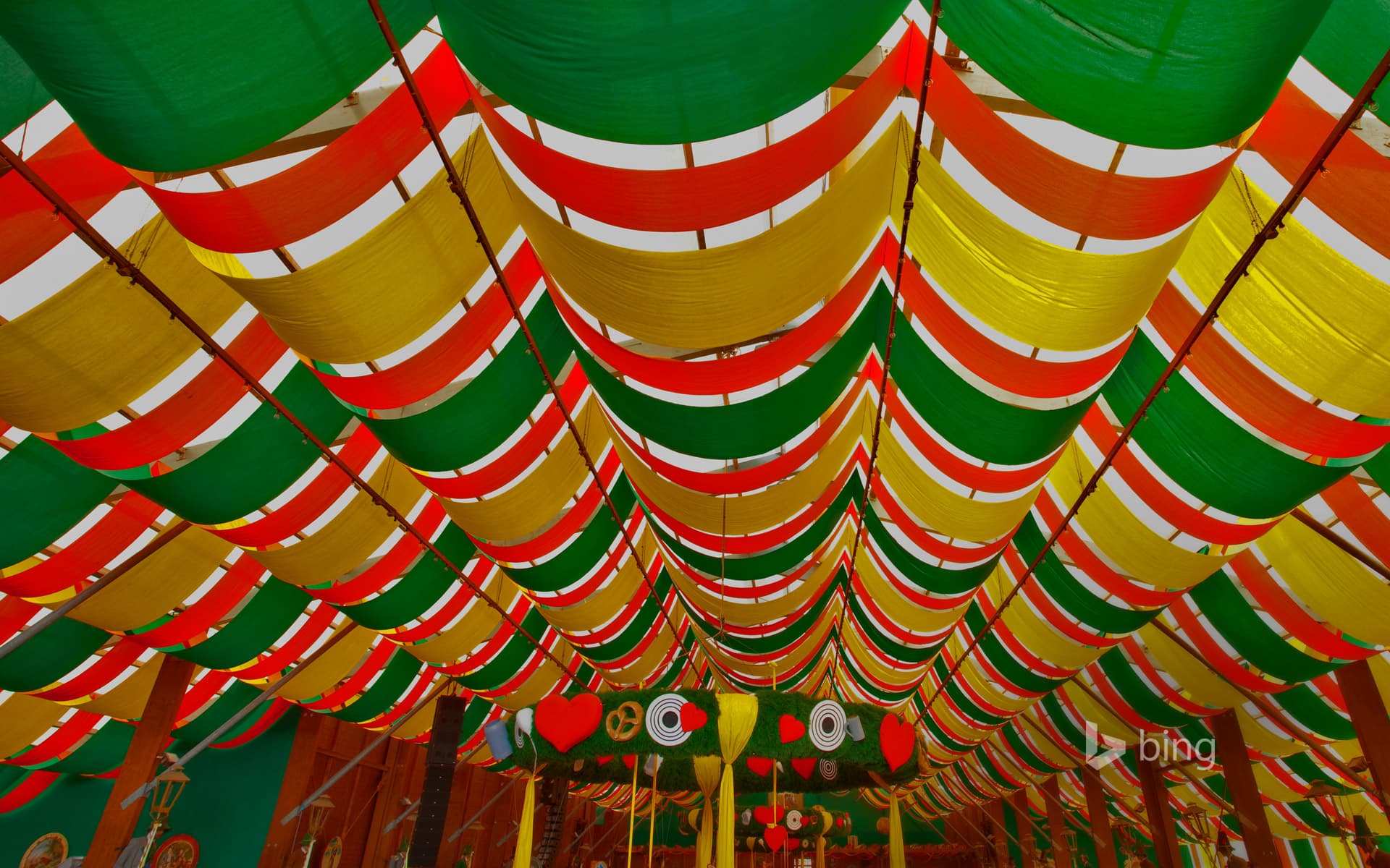 Bing Wallpaper: Interior of a beer tent at Oktoberfest in Munich, Germany