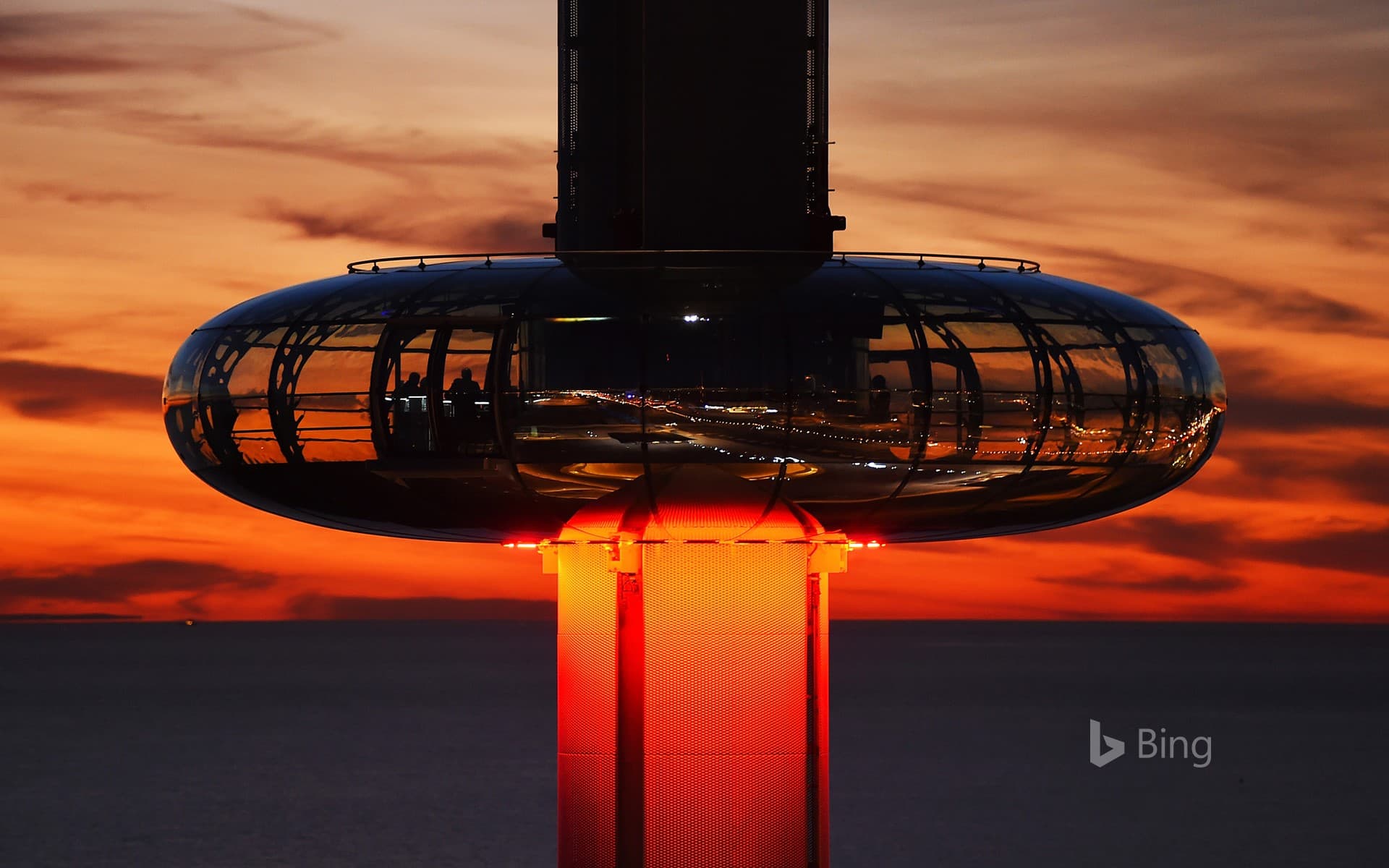 Bing Wallpaper: The British Airways i360 tower at dusk on the seafront of Brighton