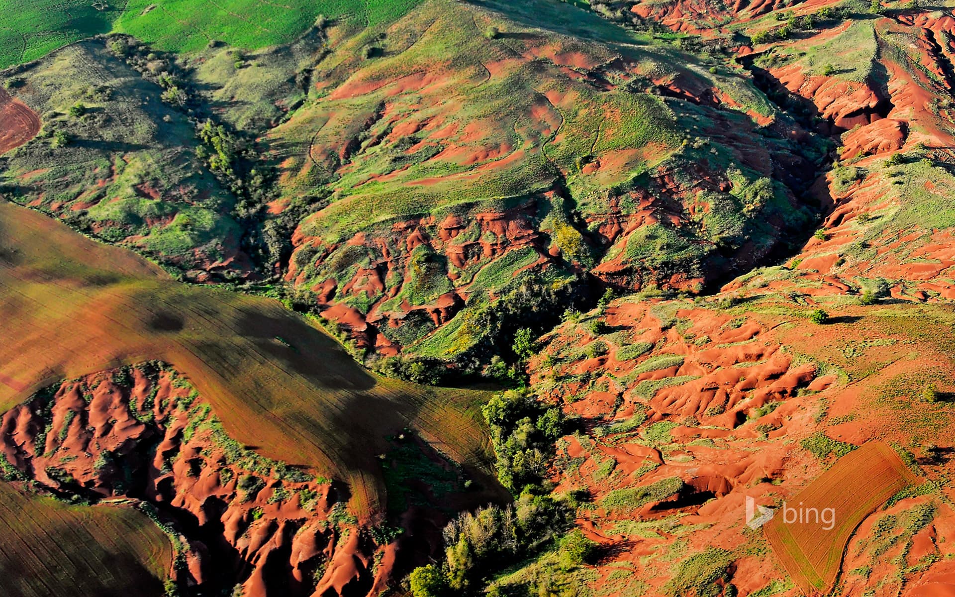 Bing Wallpaper: Aerial view of Rougier de Camarès, Aveyron, Midi-Pyrénées, France