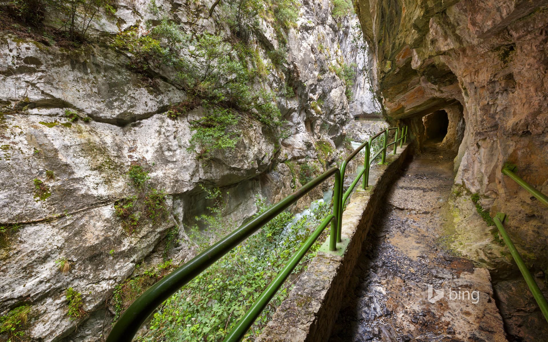 Bing Wallpaper: Cares Gorge (Garganta del Cares) footpath, Picos de Europa National Park, Castilla y Leon, Spain