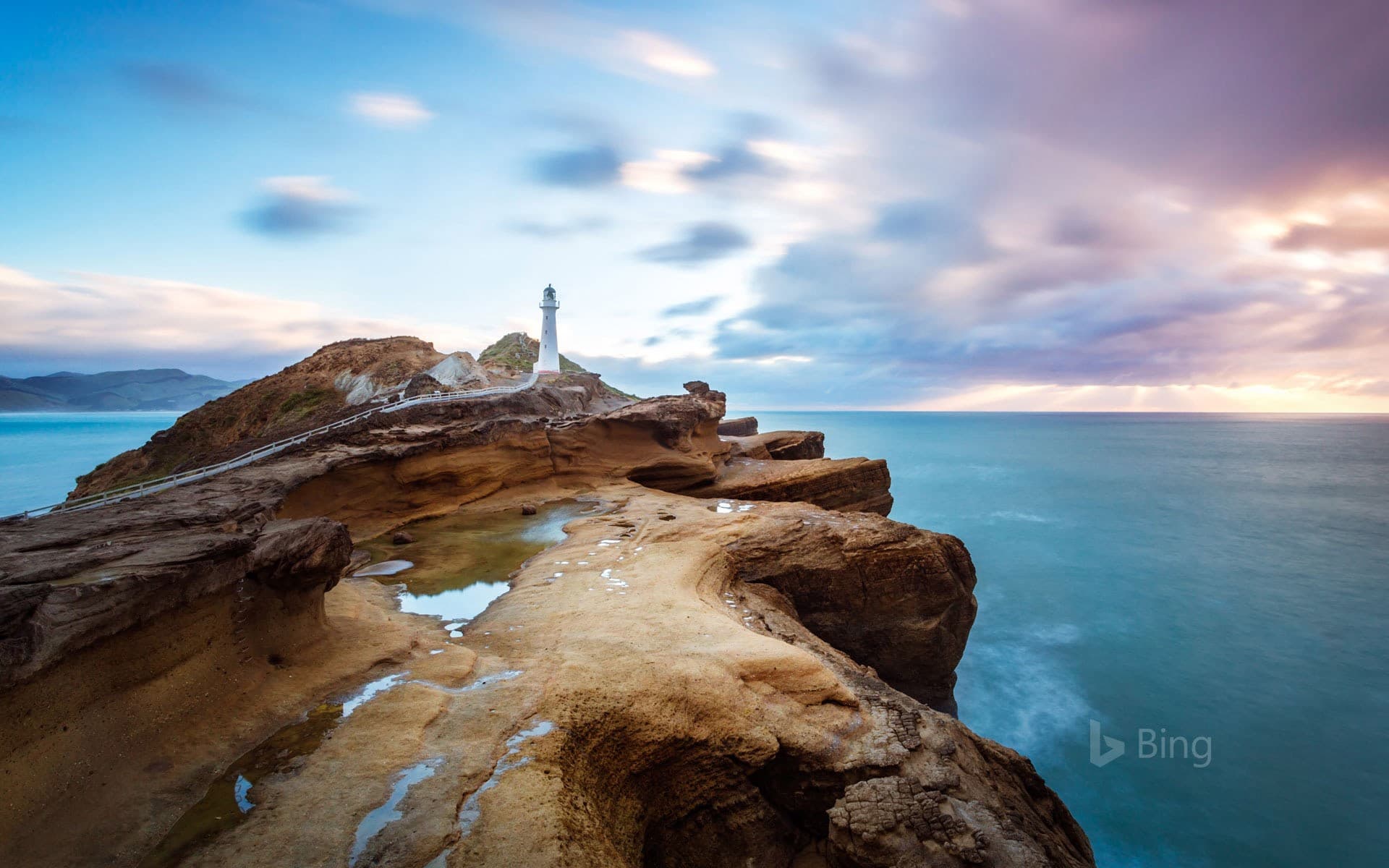 Bing Wallpaper: Castle Point Lighthouse near the village of Castlepoint, North Island of New Zealand