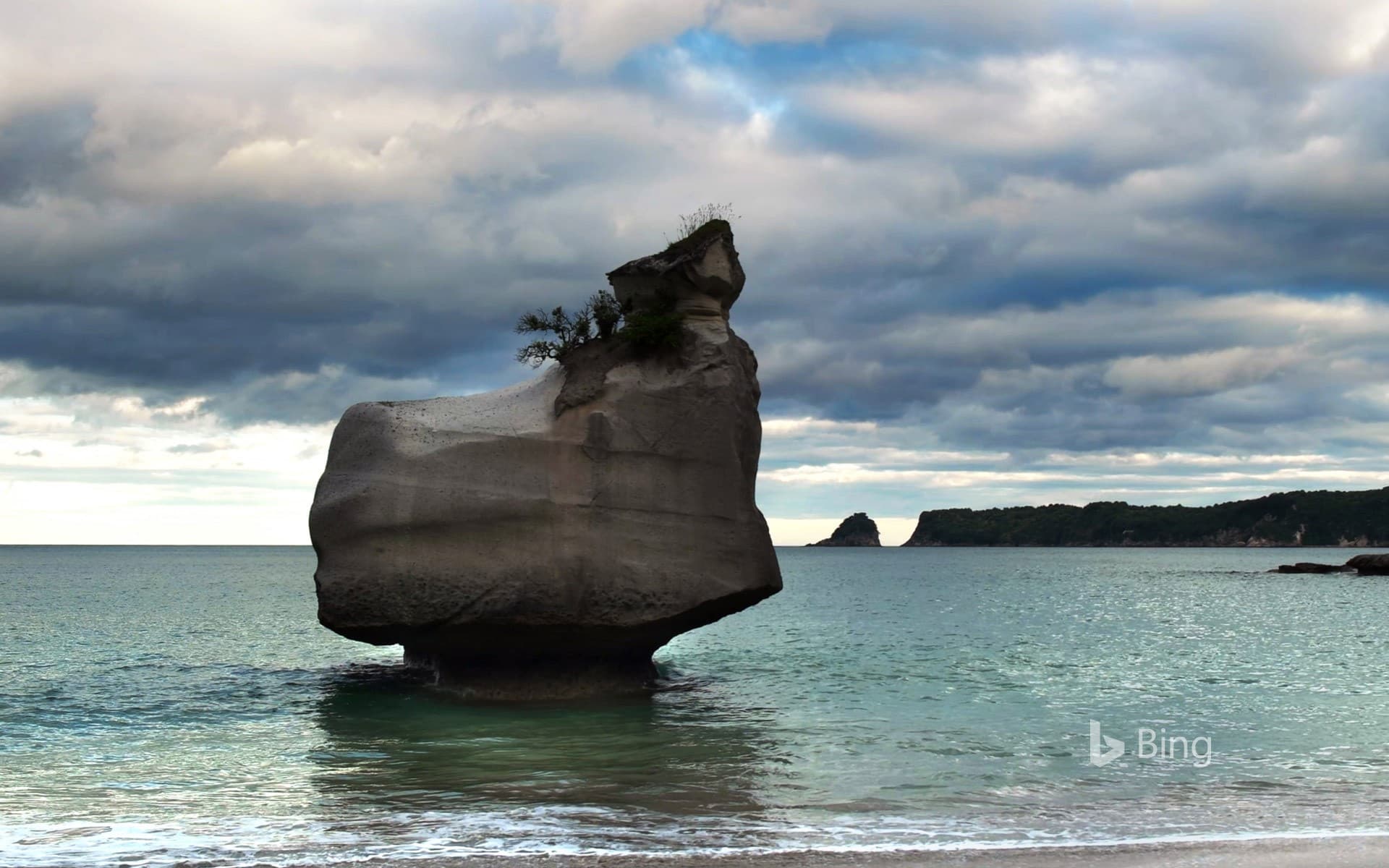 Bing Wallpaper: Eroding rock at Cathedral Cove on North Island, New Zealand