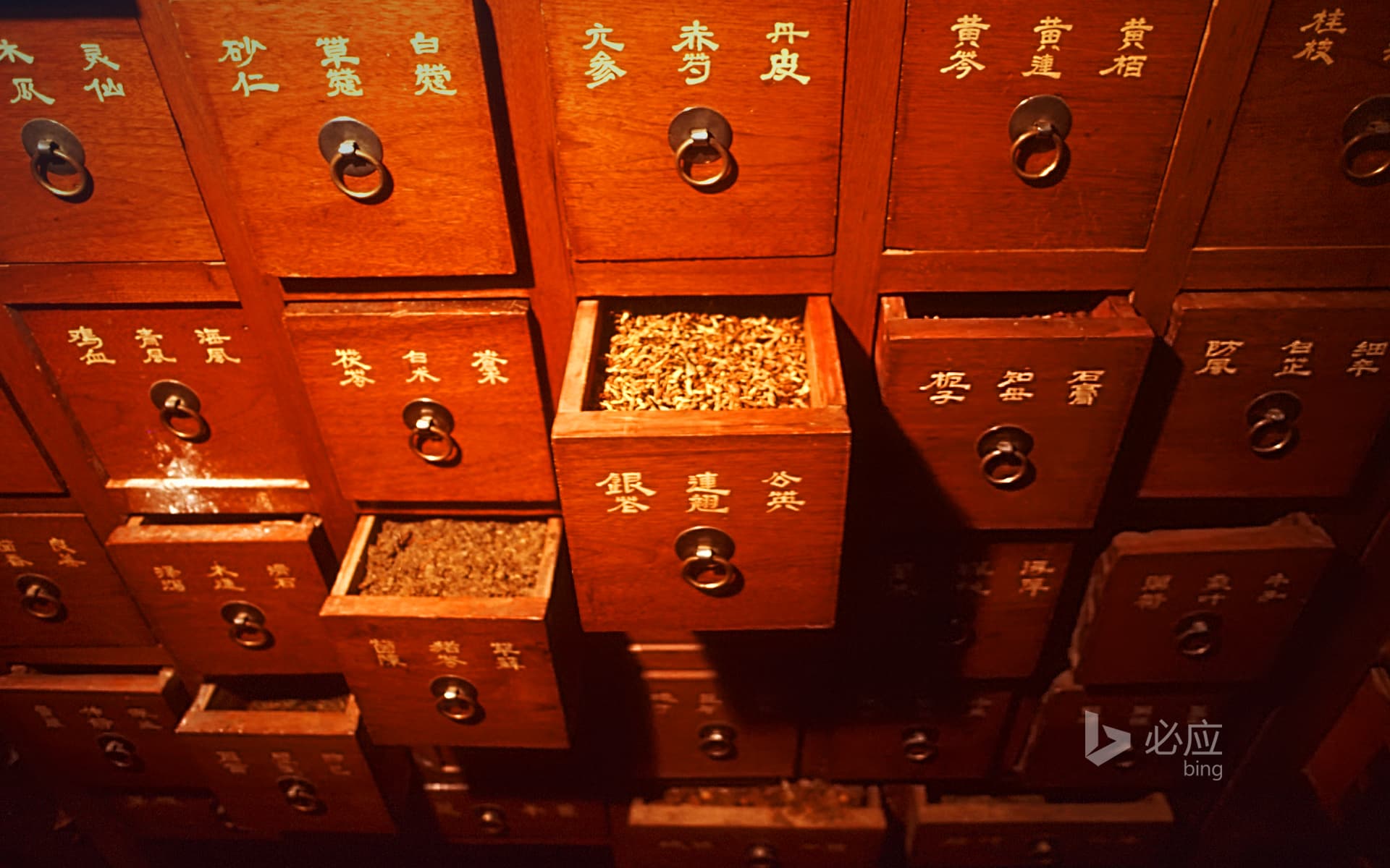 Bing Wallpaper: Medicine cabinet full of Chinese medicine