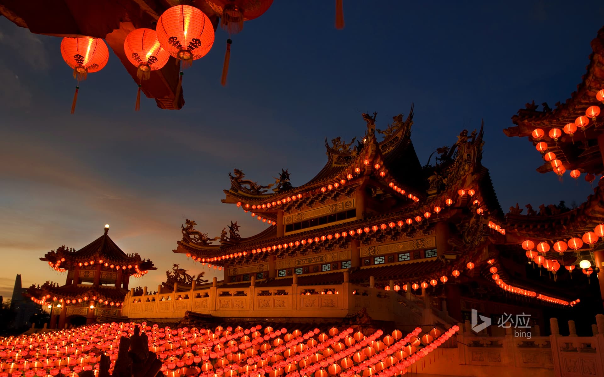 Bing Wallpaper: Chinese temple with red lanterns