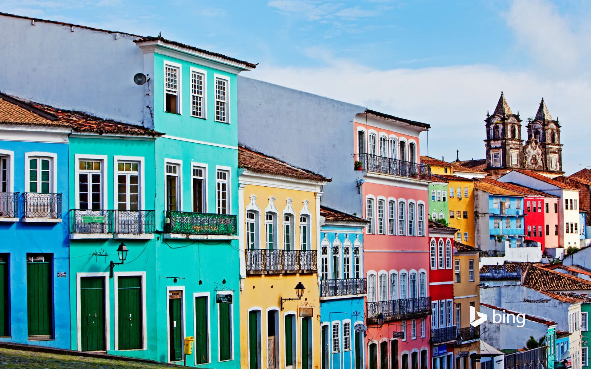 Bing Wallpaper: View of painted buildings, Salvador Bahia, Brazil