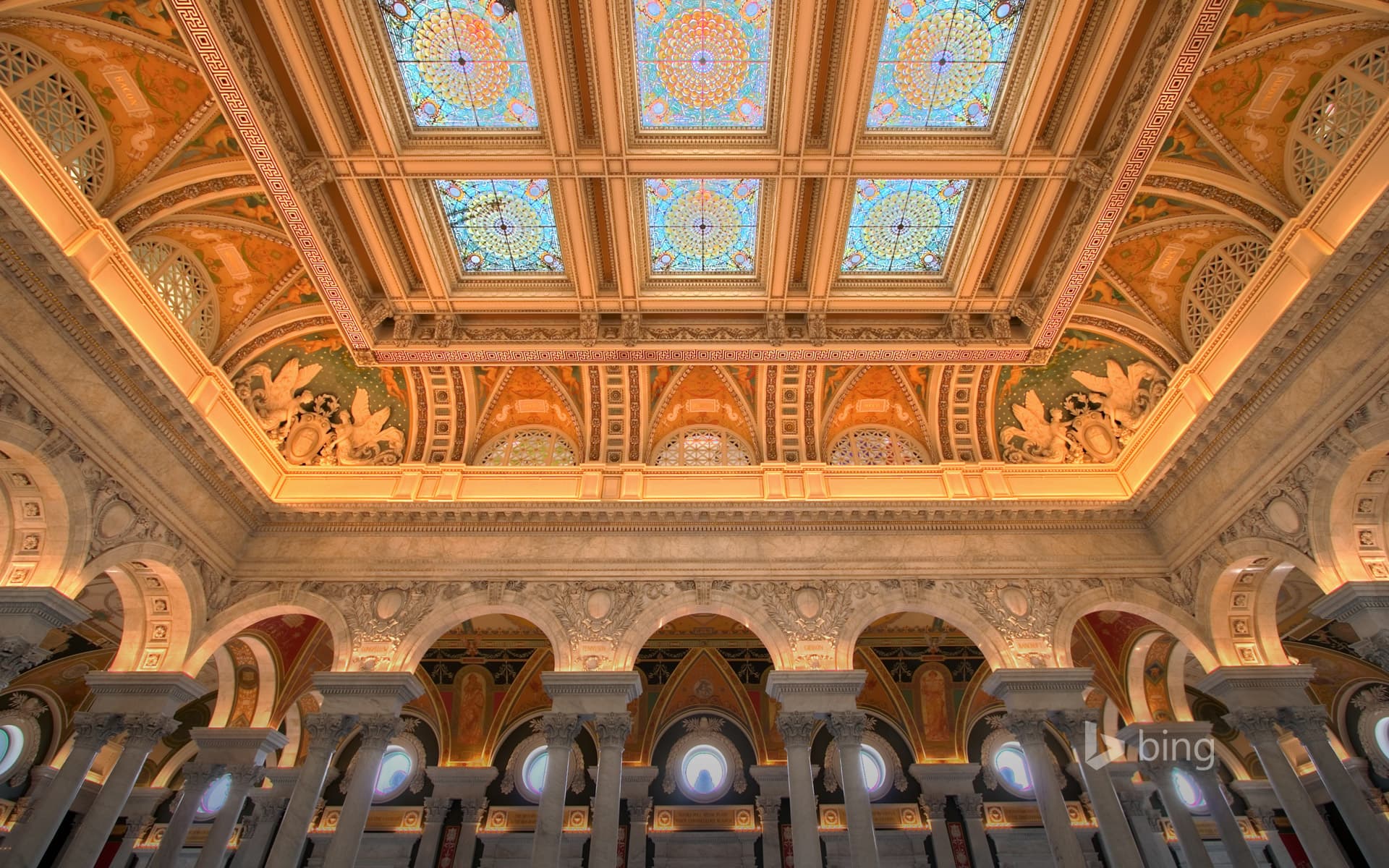 Bing Wallpaper: Entrance hall to the main reading room at the Library of Congress, Washington, D.C.
