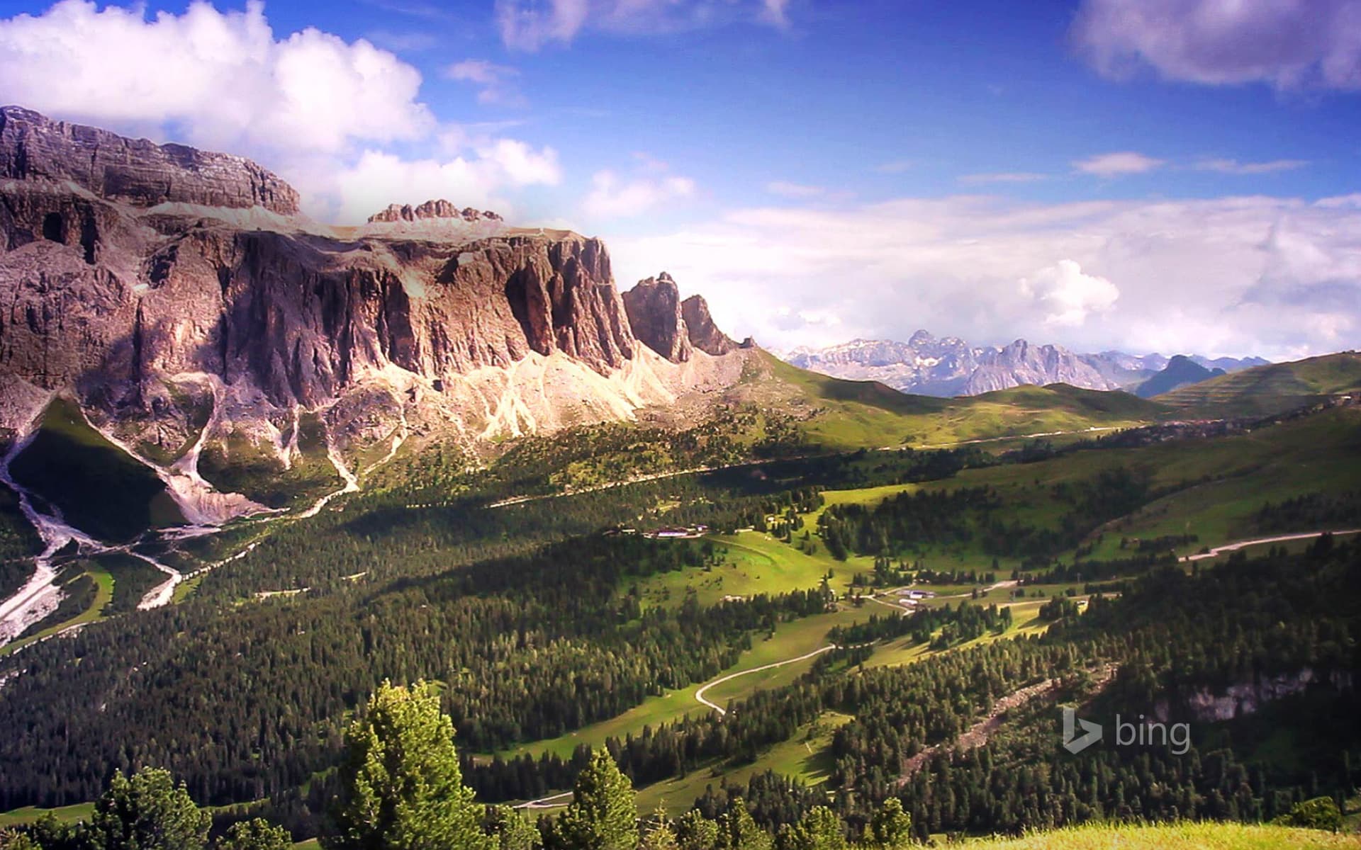 Bing Wallpaper: Gardena Pass and the Sella Group in the Dolomites, Italy