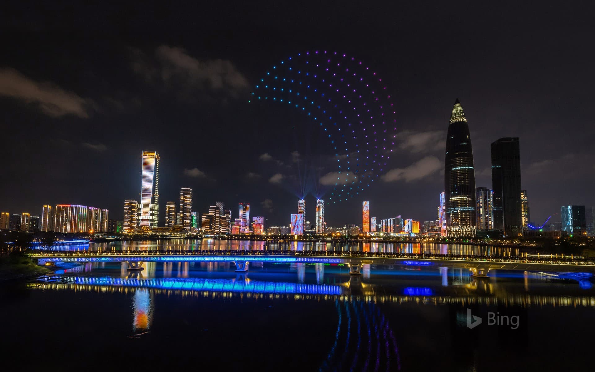 Bing Wallpaper: Drones light up the sky over Shenzhen, China
