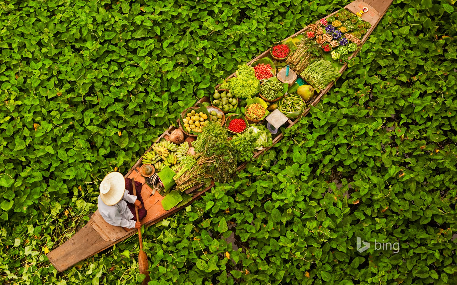Bing Wallpaper: Floating market vendor near Bangkok, Thailand