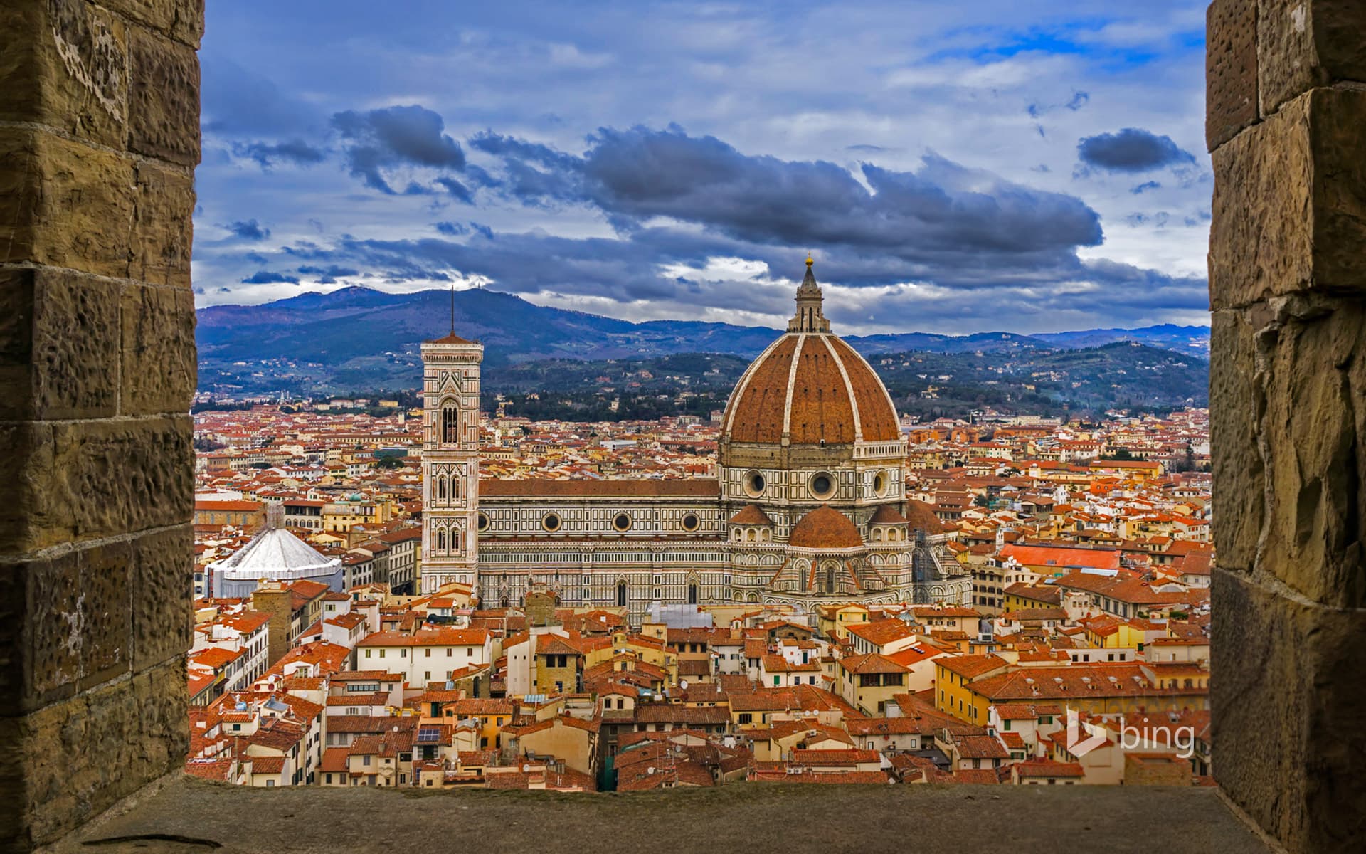 Bing Wallpaper: View of the Florence Cathedral from the tower of Palazzo Vecchio in Florence, Italy