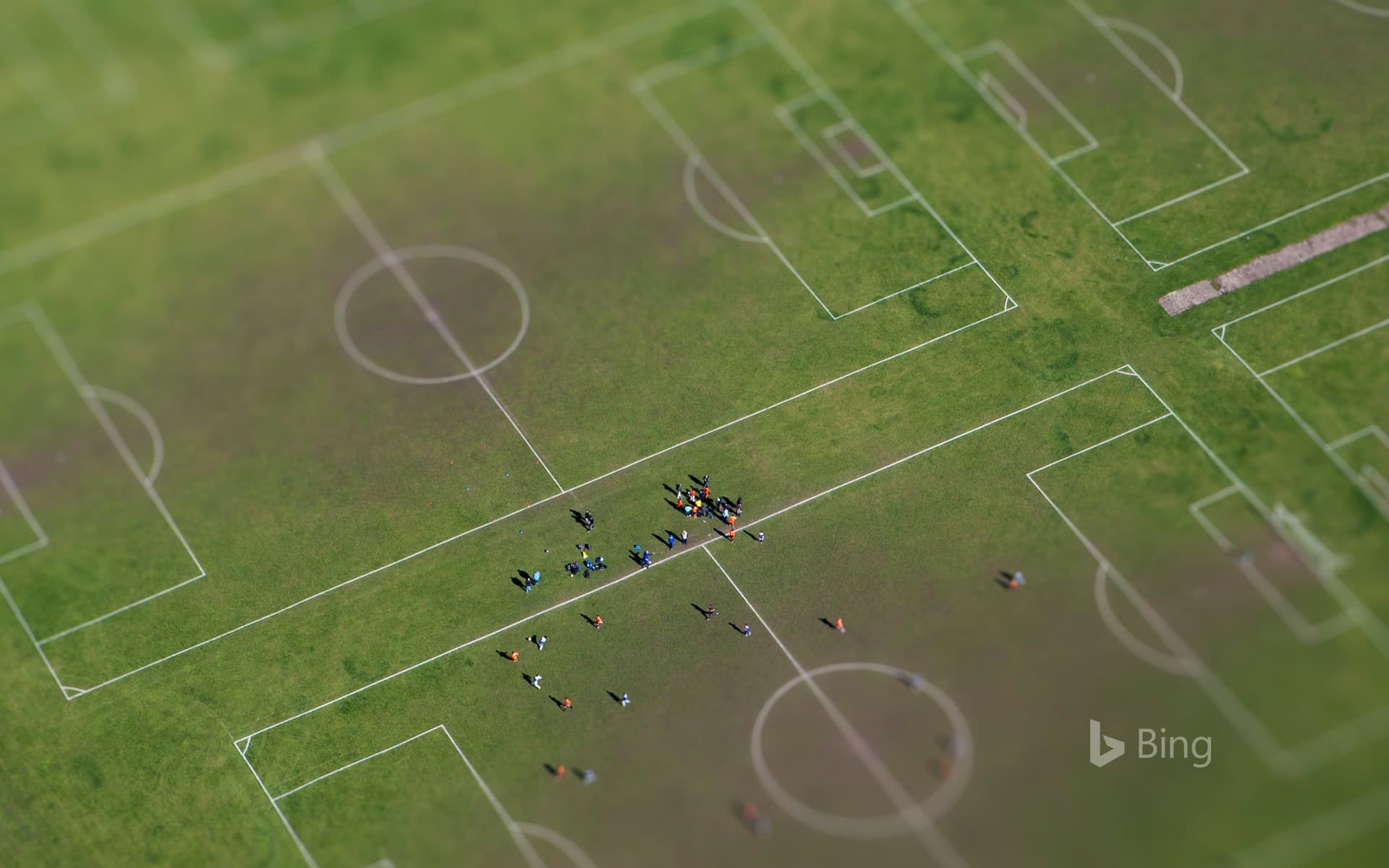 Bing Wallpaper: An aerial view of football pitches in London