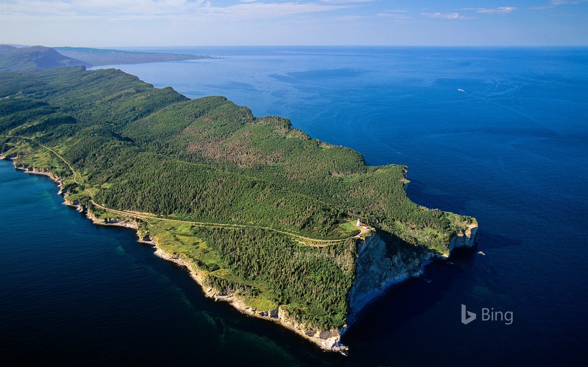Bing Wallpaper: Aerial view of the Gaspé Peninsula, Forillon National Park, Quebec, Canada