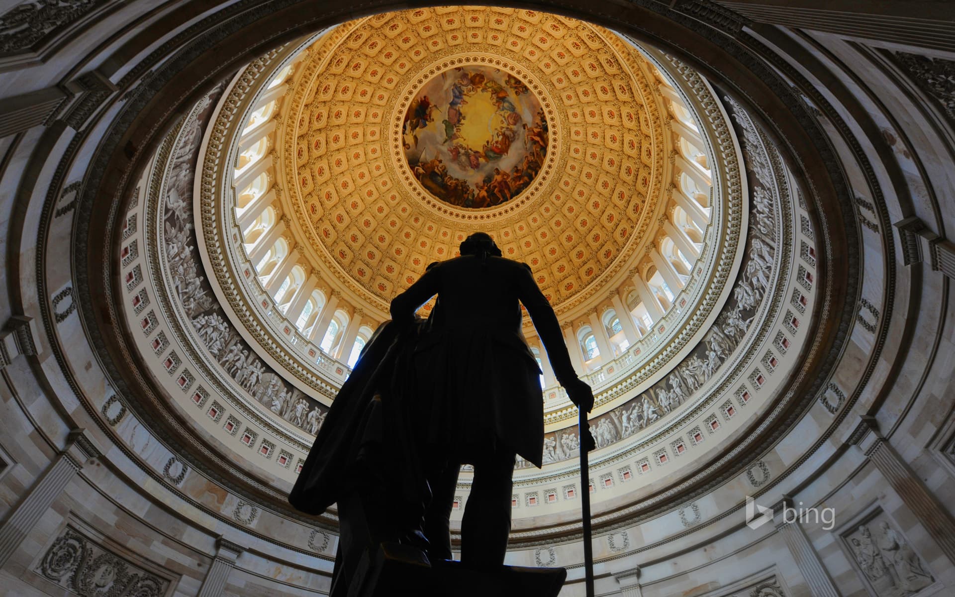 Bing Wallpaper: Bronze statue of George Washington in the Capitol rotunda in Washington, DC