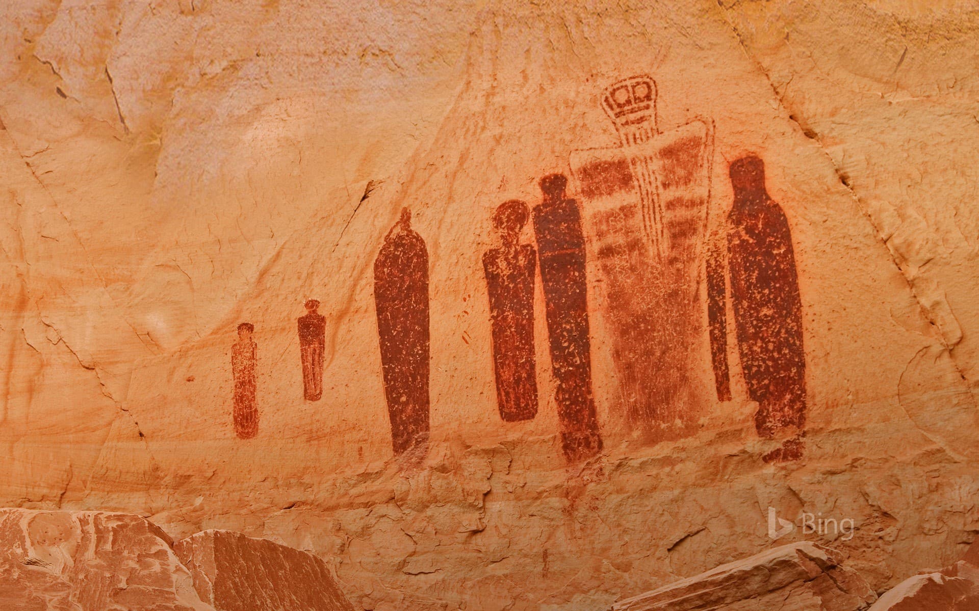 Bing Wallpaper: Rock art at the Great Gallery of Horseshoe Canyon, Canyonlands National Park, Utah