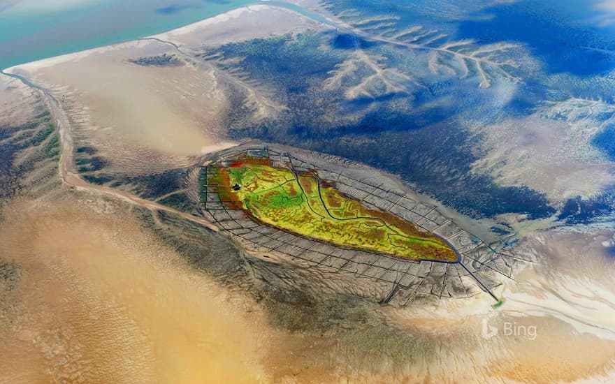 Aerial view, Hallig Norderoog, small island in the Wadden Sea, Norderoog, Schleswig-Holstein, Germany