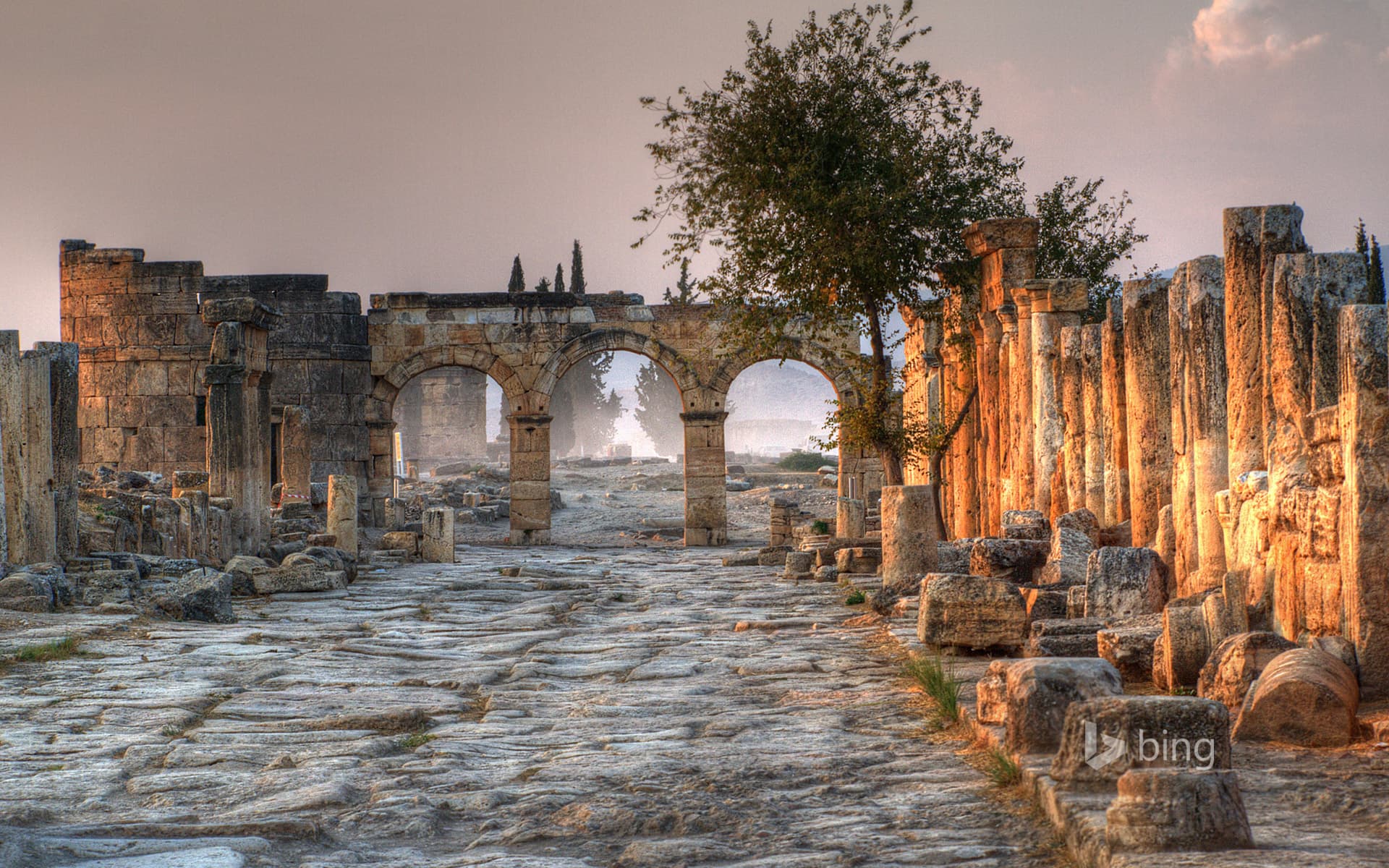 Bing Wallpaper: Ancient city of Hierapolis, adjacent to Pamukkale, Turkey