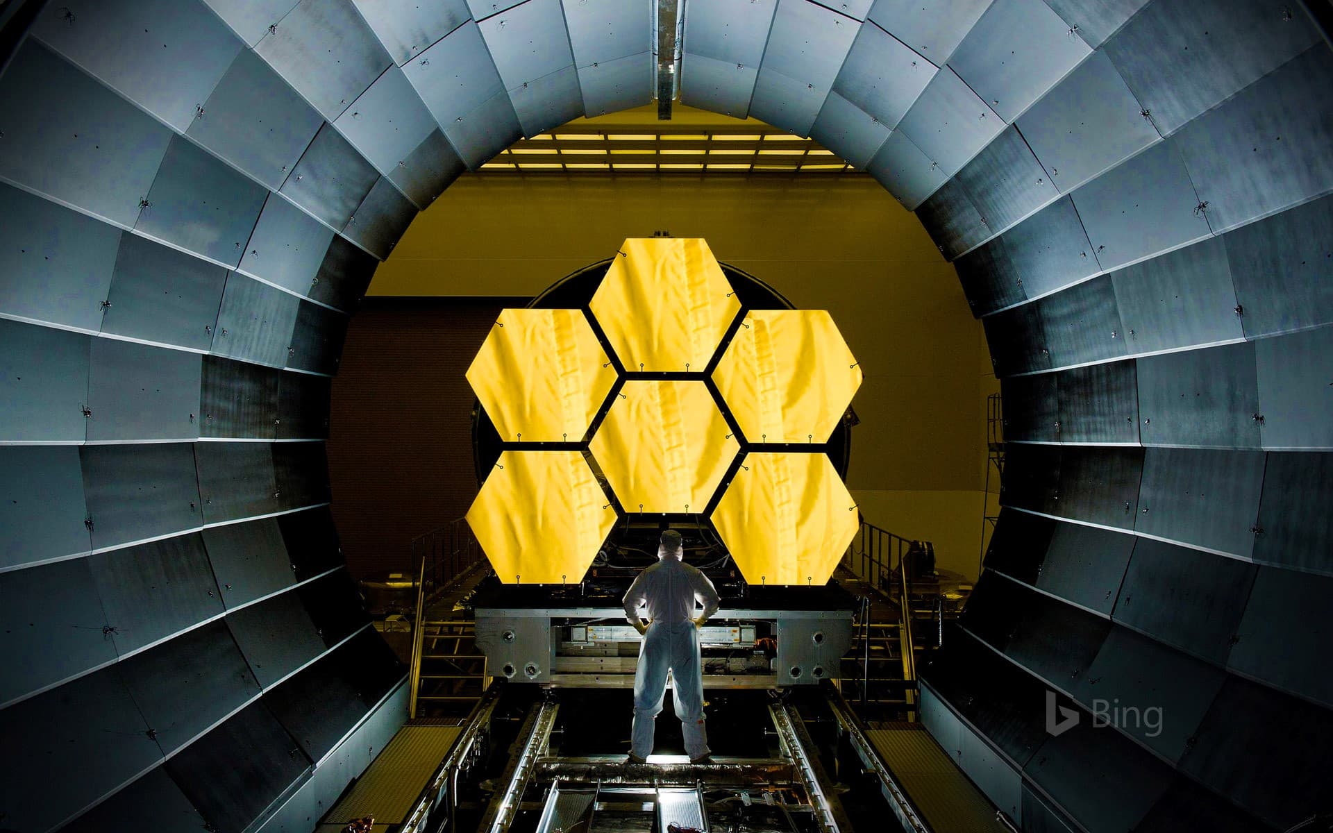 Bing Wallpaper: Testing mirror segments for the James Webb Space Telescope
