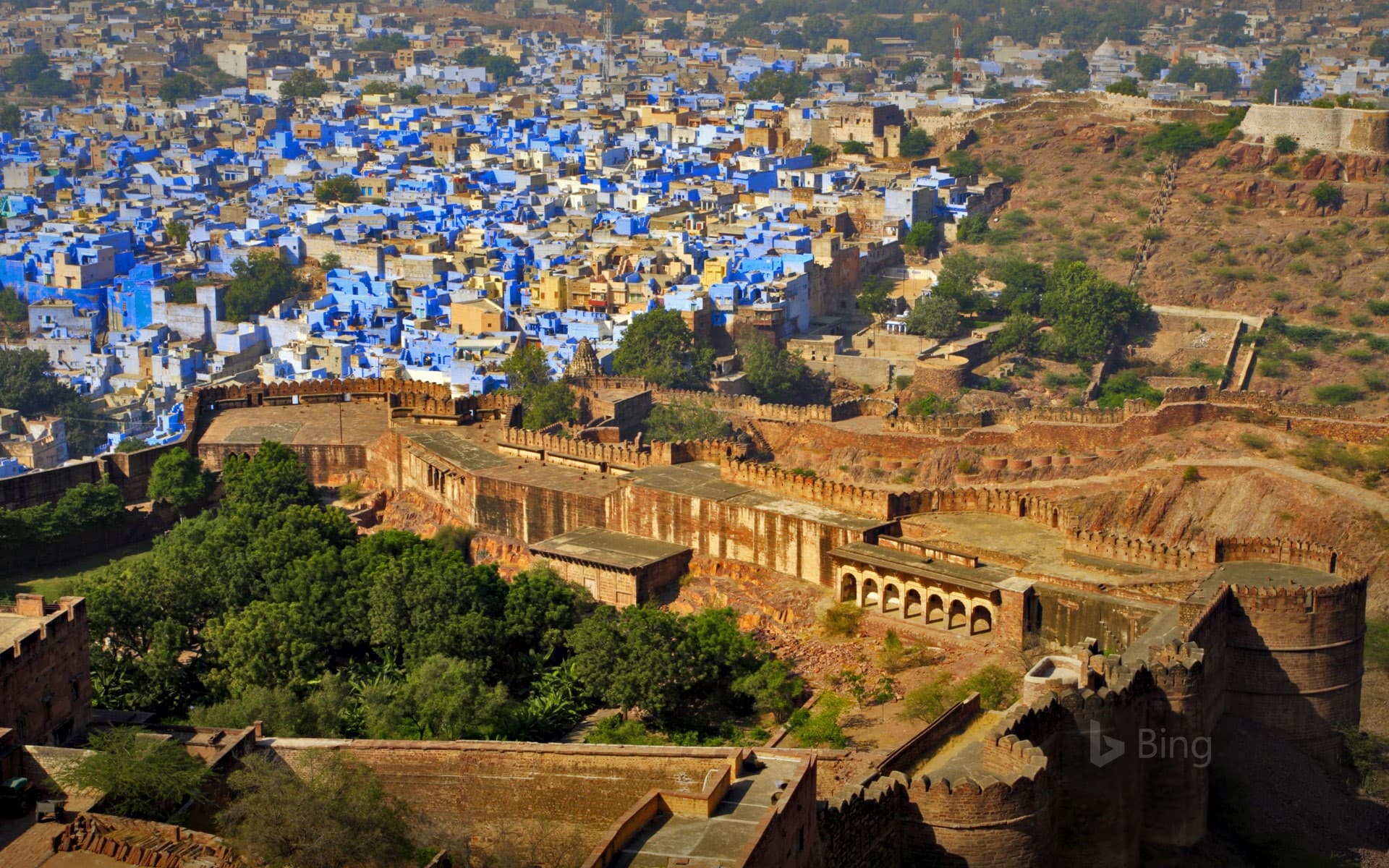 Bing Wallpaper: View of the blue city, Jodhpur, from Mehrangarh Fort, Rajasthan, India