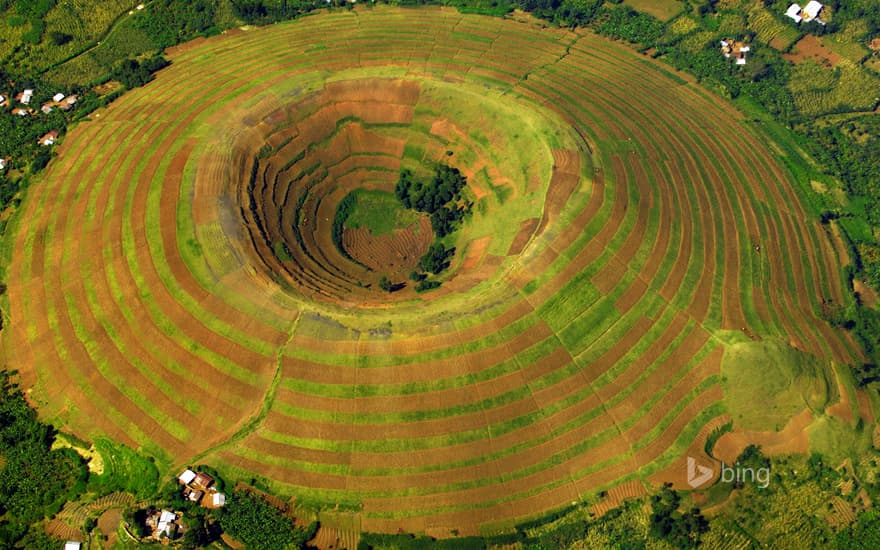 A terrace-farmed volcano near Kisoro, Uganda