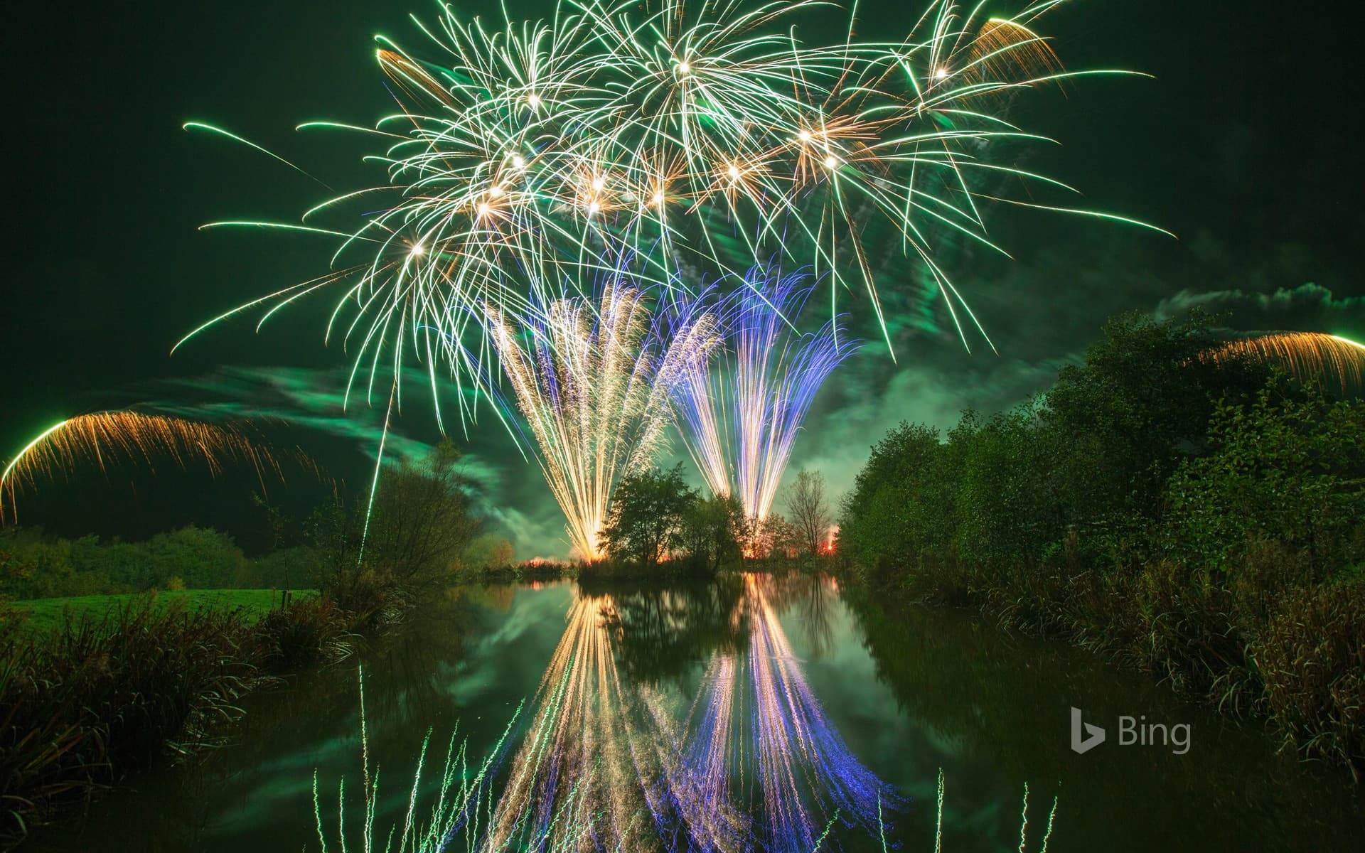 Bing Wallpaper: A firework display in Lancashire, on Guy Fawkes Night