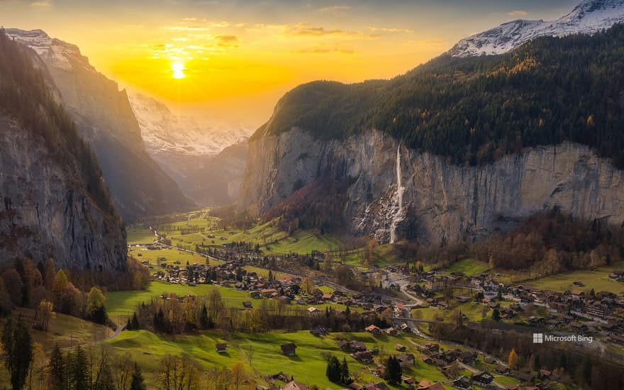 Staubbach Falls at Lauterbrunnen, Canton of Bern, Switzerland