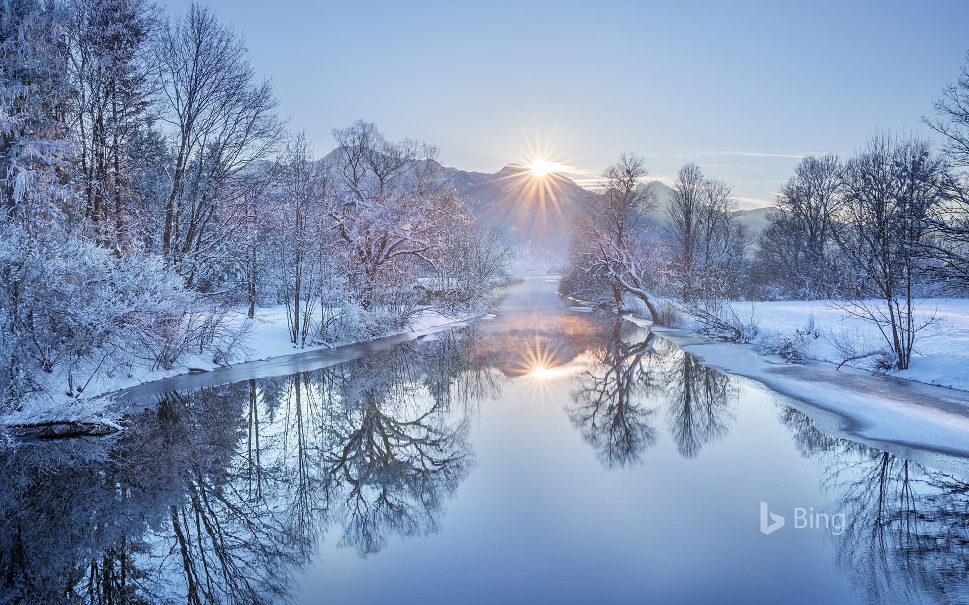 Bing Wallpaper: Loisach River with Heimgarten Mountain in Bavaria, Germany