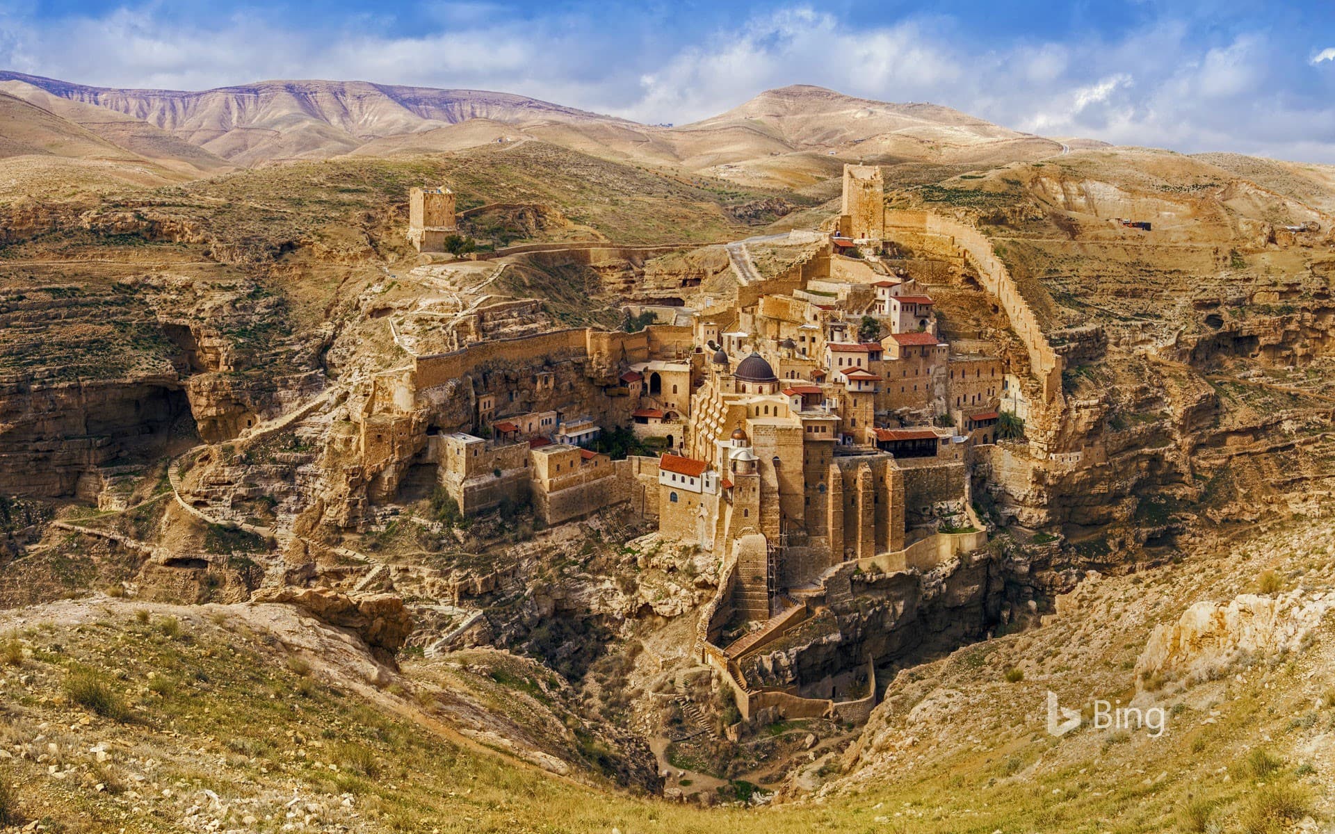 Bing Wallpaper: Mar Saba monastery overlooking the Kidron Valley, Jerusalem, Israel