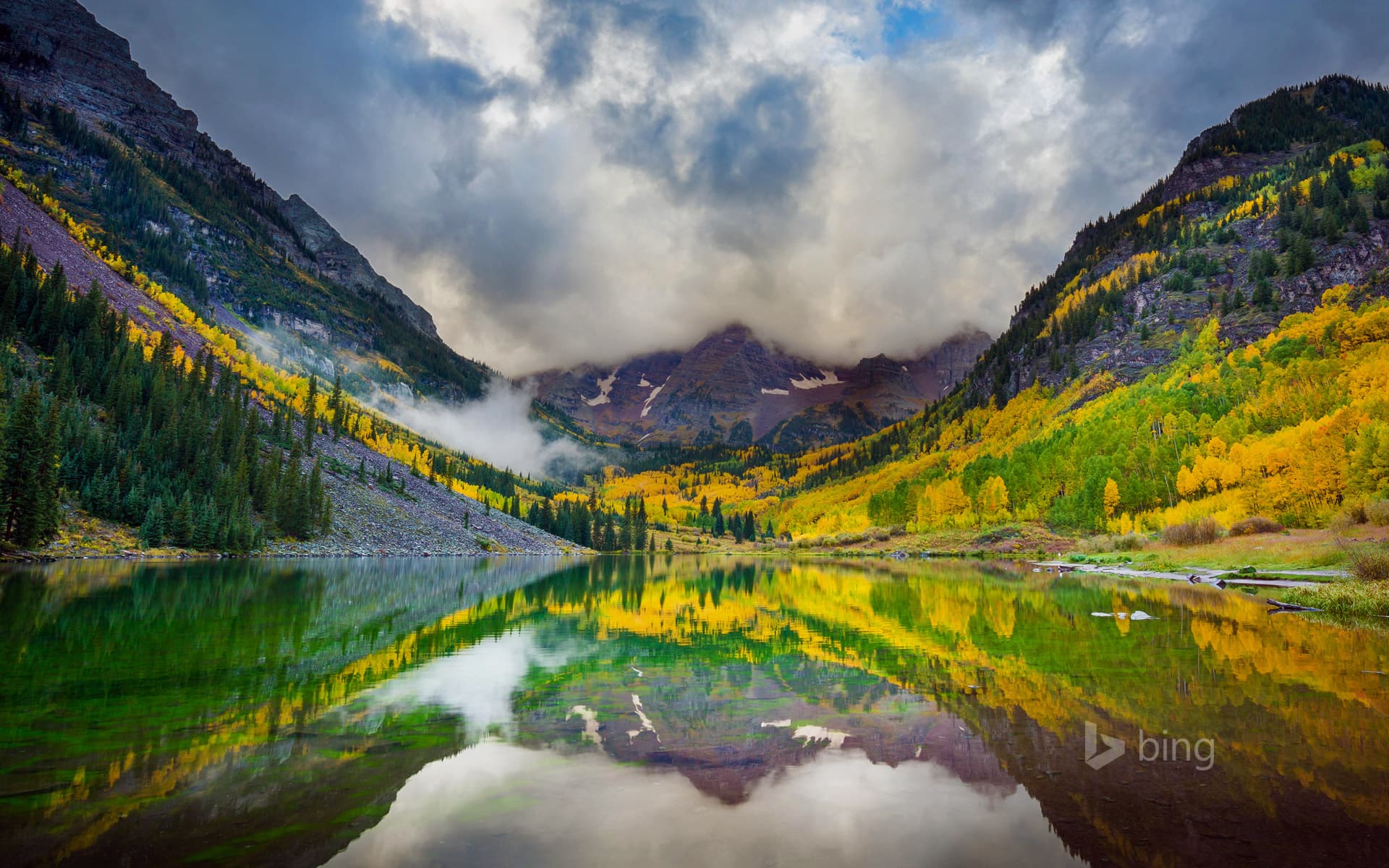 Bing Wallpaper: Maroon Lake and the Maroon Bells peaks, Colorado