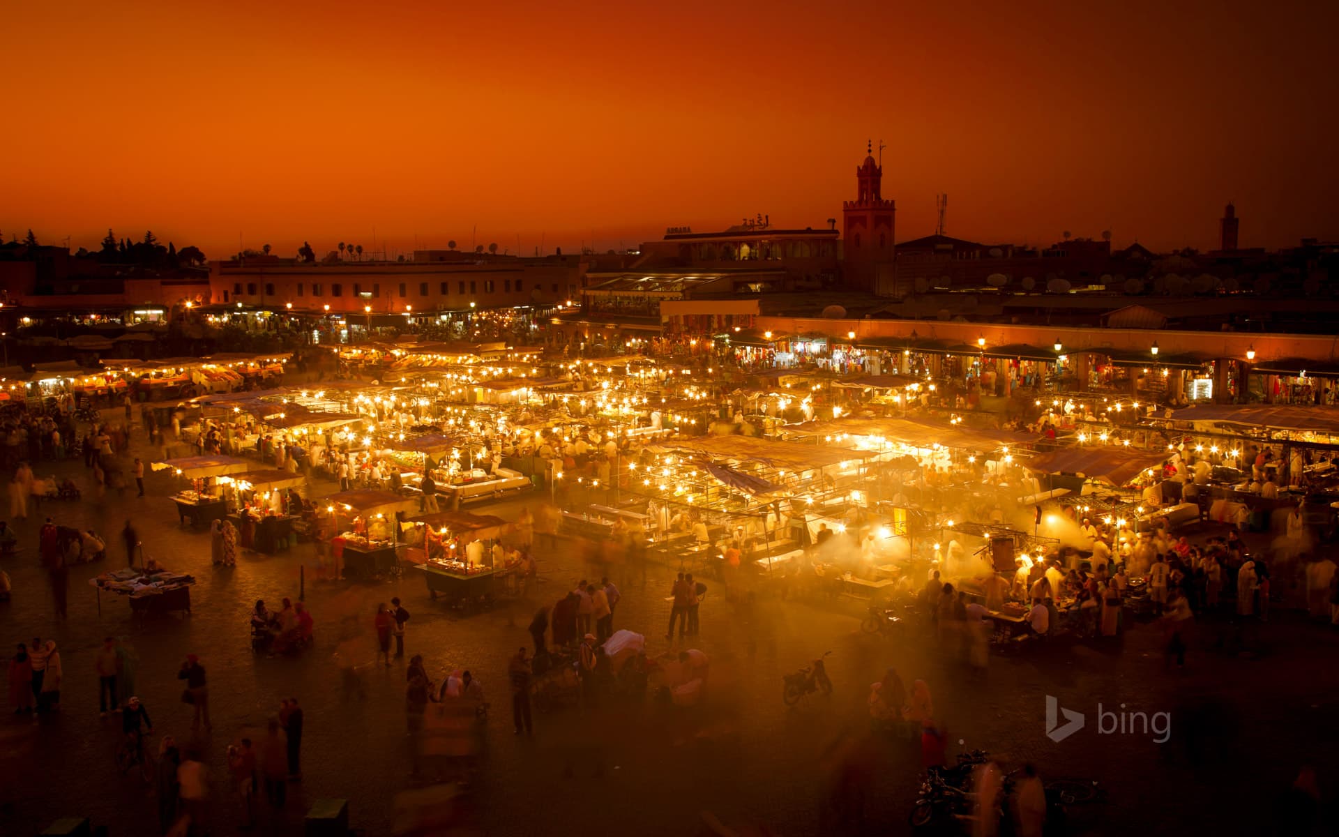 Bing Wallpaper: Jamaa el-Fnaa market square, Marrakesh, Morocco