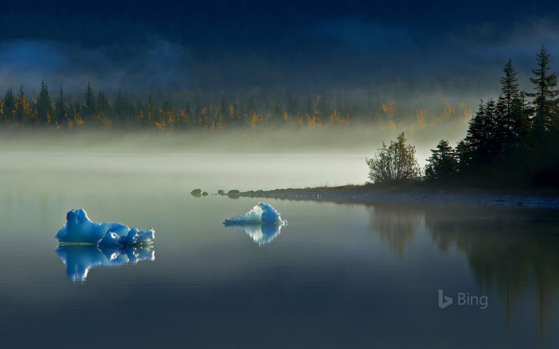 Bing Wallpaper: Icebergs on Mendenhall Lake near Juneau, Alaska