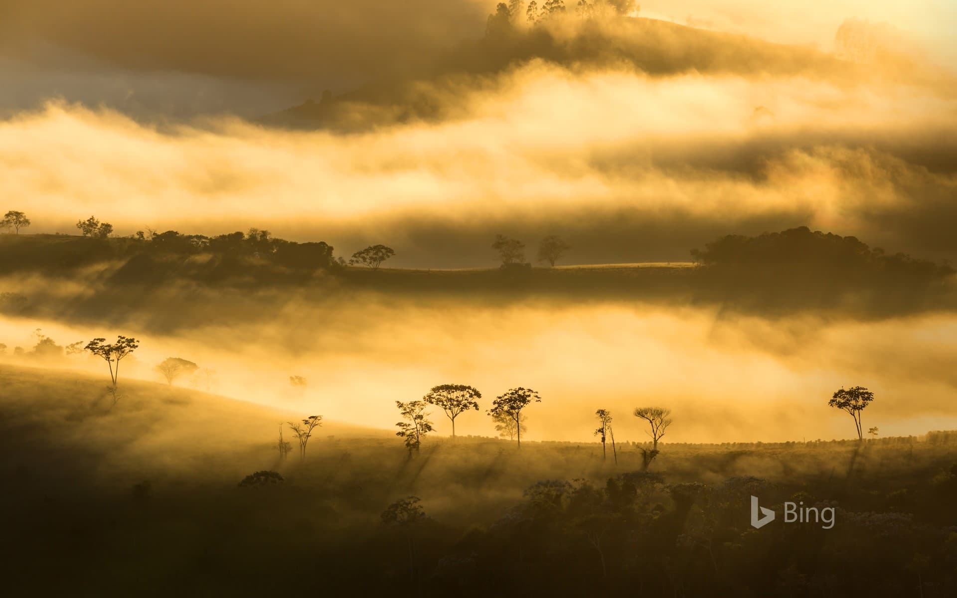 Bing Wallpaper: Fog over the mountains in Minas Gerais state, Brazil