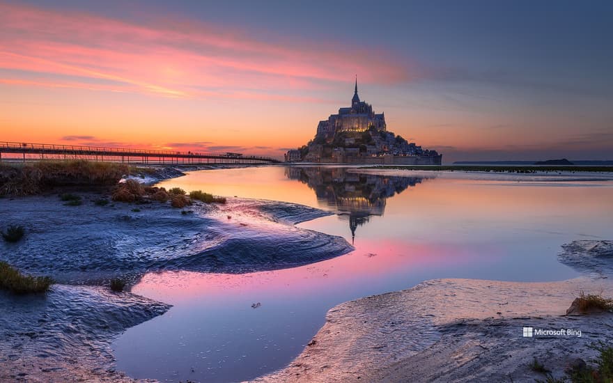 Mont Saint-Michel Abbey at dusk, Manche, Normandy
