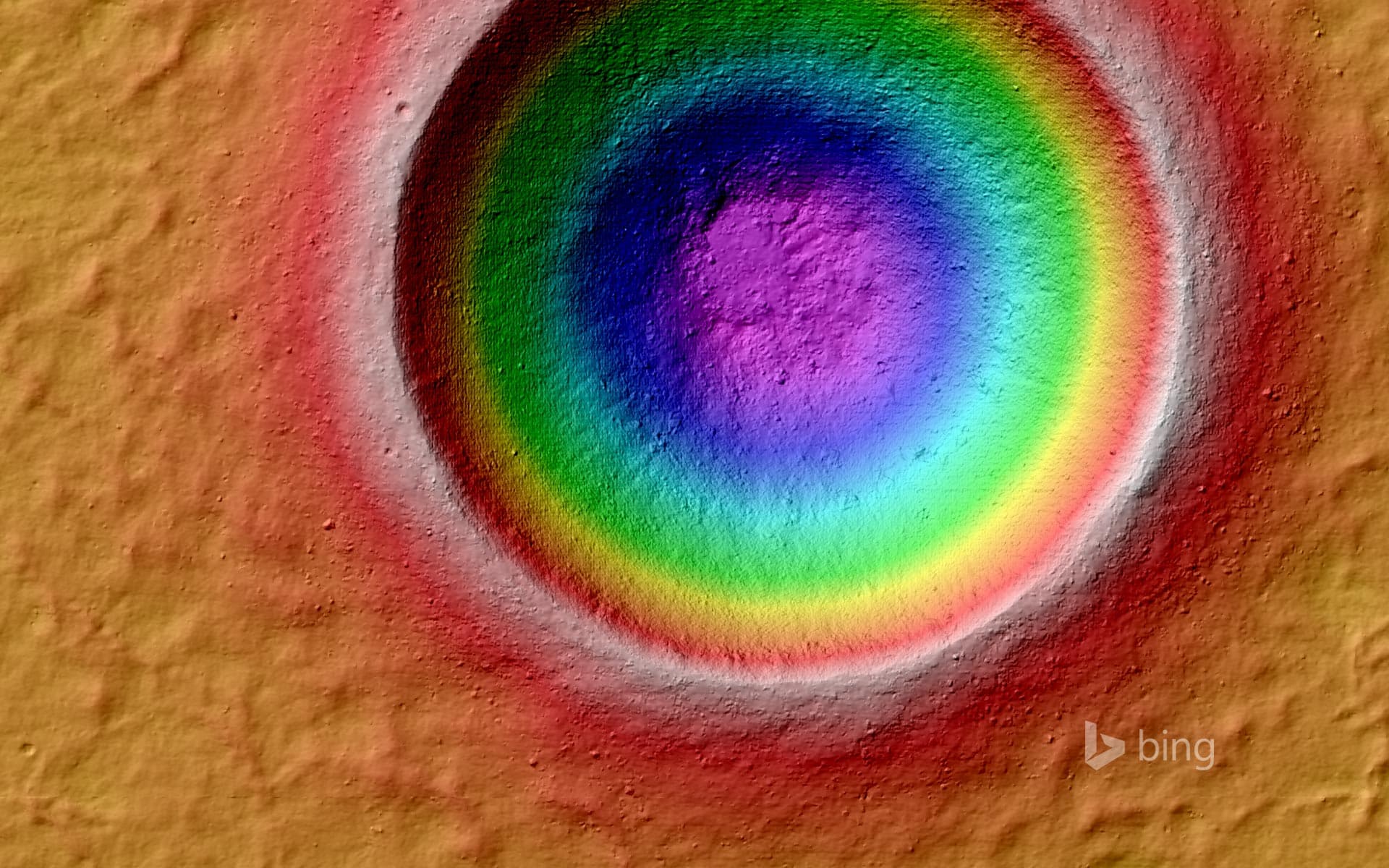 Bing Wallpaper: Color-coded relief map of Linné Crater on the moon
