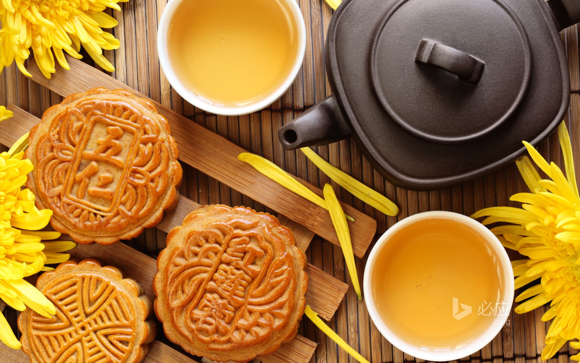 Bing Wallpaper: Moon cake and tea