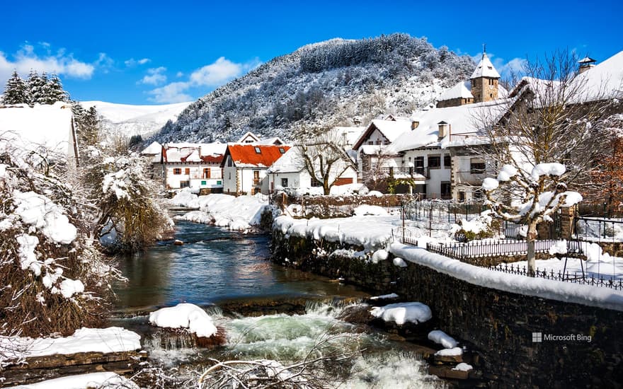 Bing Wallpaper: Ochagavía covered in snow, Navarre, Spain