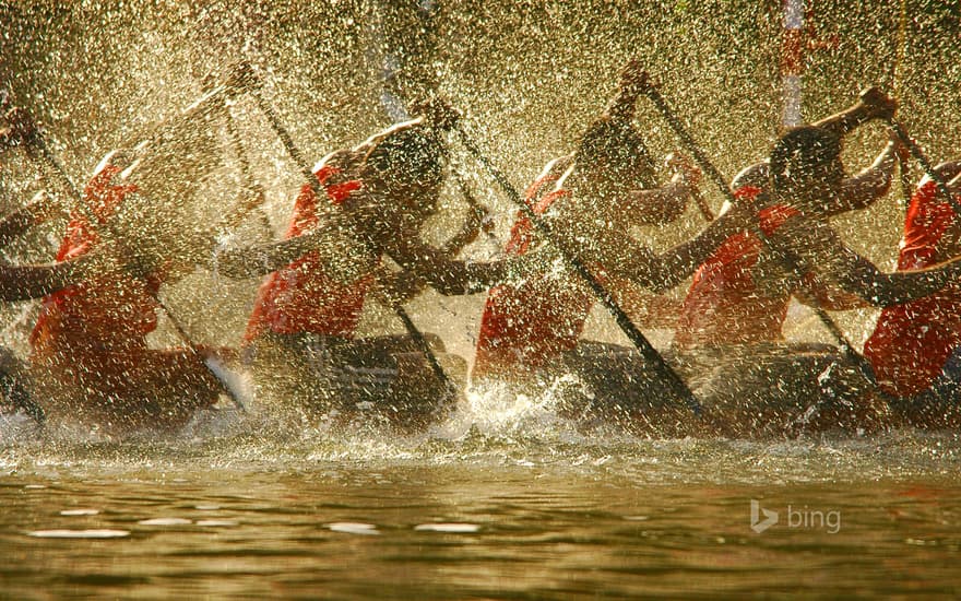 Competitors in the Nehru Trophy Boat Race in Alappuzha, India