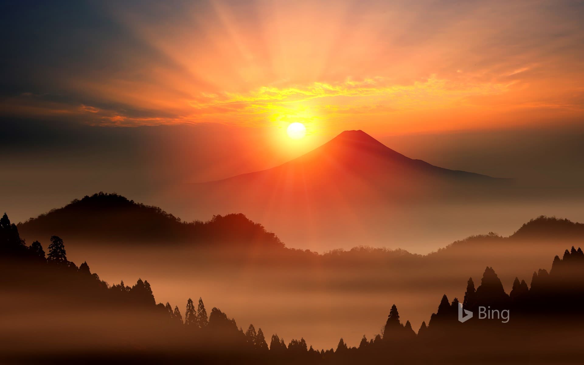 Bing Wallpaper: Sunrise at Mount Fuji, Japan