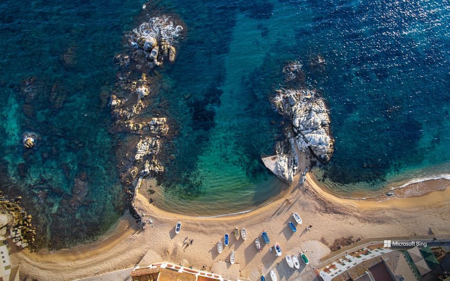 Aerial view of Port Bo de Calella on the coast of Palafrugell, Gerona, Catalonia, Spain