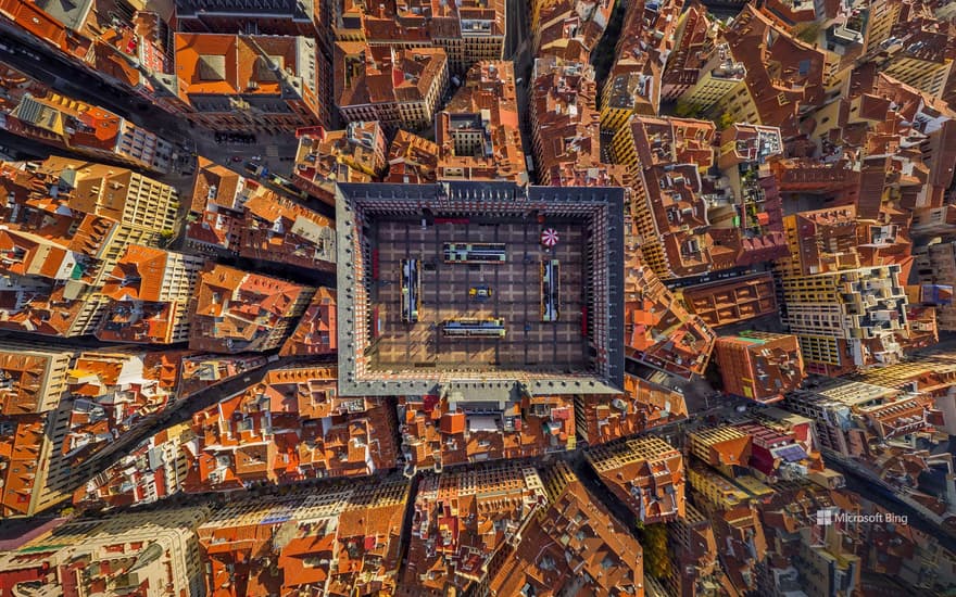 Aerial view of Plaza Mayor, Madrid, Spain
