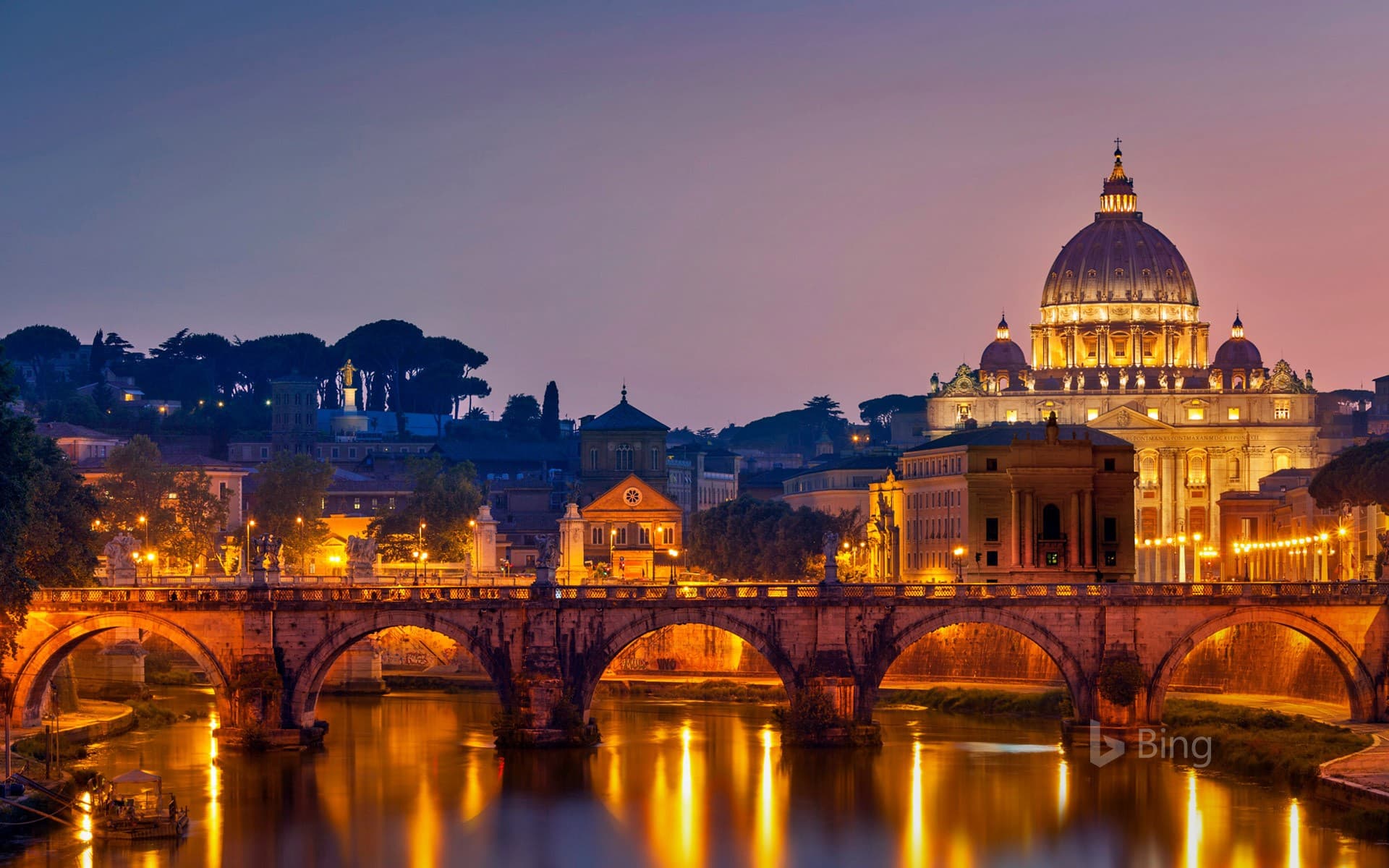 Bing Wallpaper: Ponte Sant'Angelo and St. Peter's Basilica in Rome, Italy