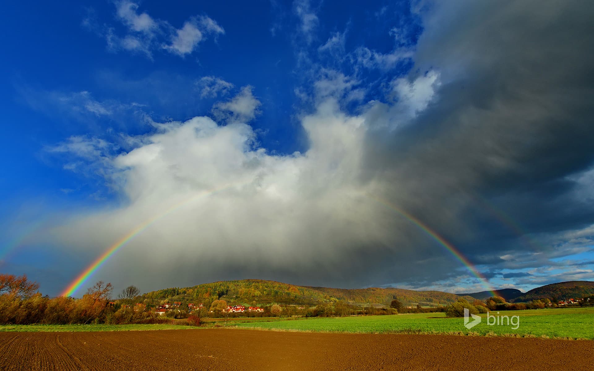 Bing Wallpaper: Rainbow over Pretzfeld, Franconian Switzerland, Bavaria, Germany